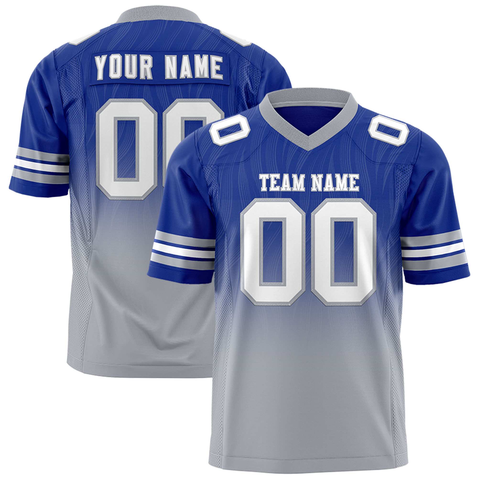 Custom Royal Gray Gradient Fashion Outdoor Flag Football Jersey
