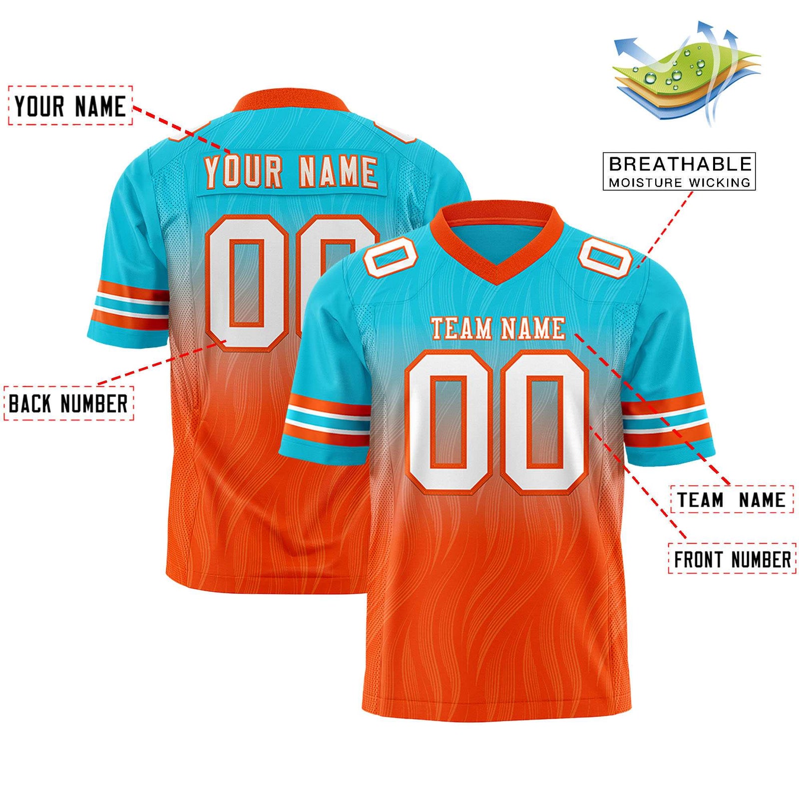 Custom Sky Blue Orange Gradient Fashion Outdoor Flag Football Jersey