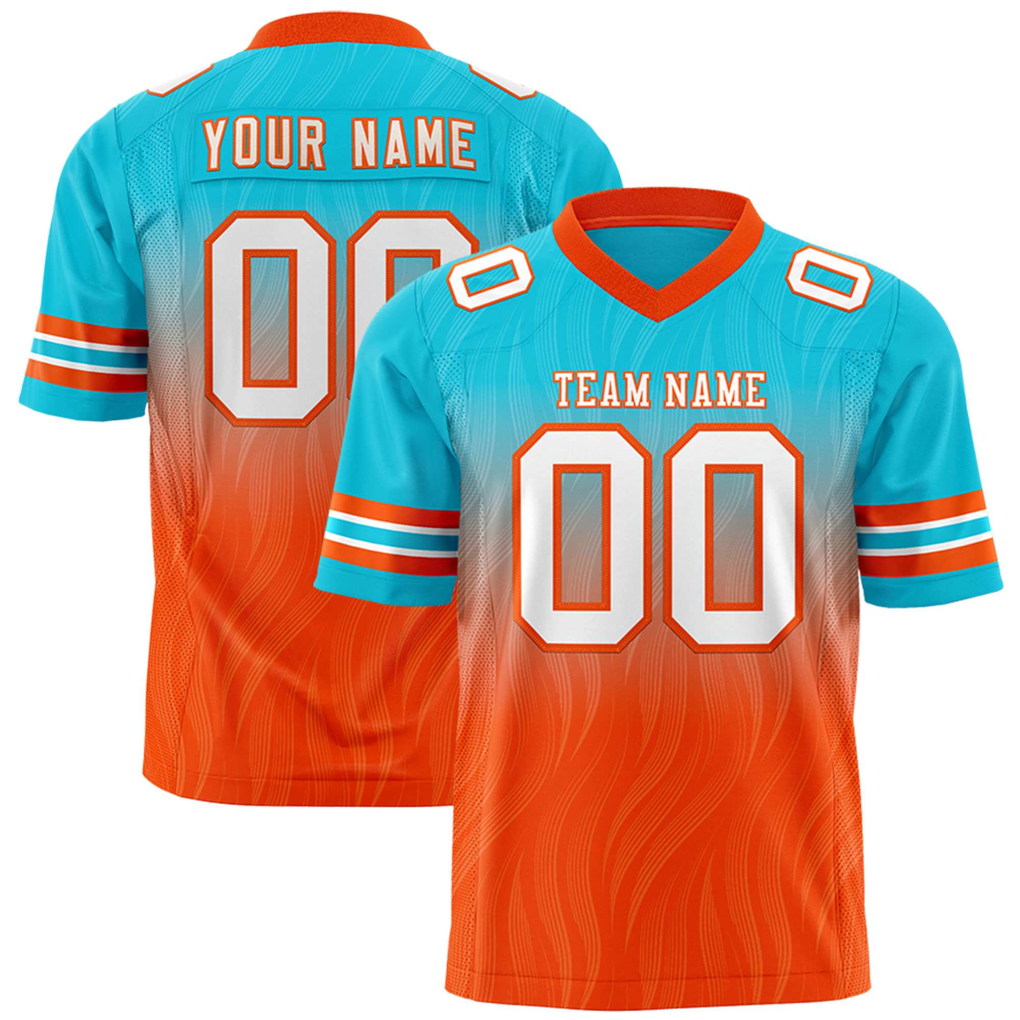 Custom Sky Blue Orange Gradient Fashion Outdoor Flag Football Jersey
