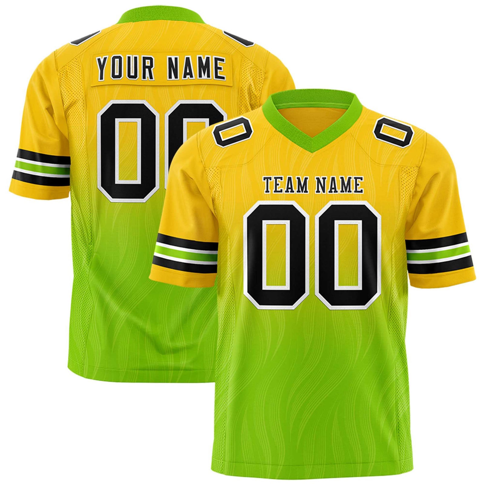 Custom Gold Neon Green Gradient Fashion Outdoor Flag Football Jersey