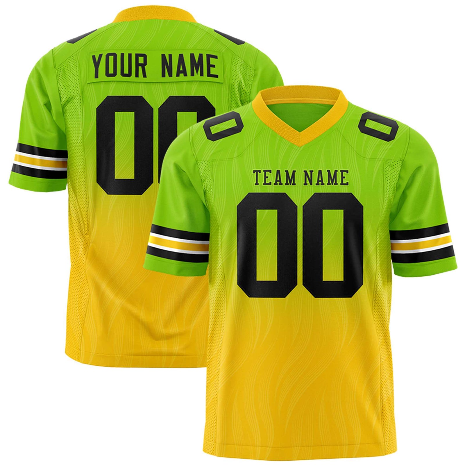 Custom Neon Green Gold Gradient Fashion Outdoor Flag Football Jersey