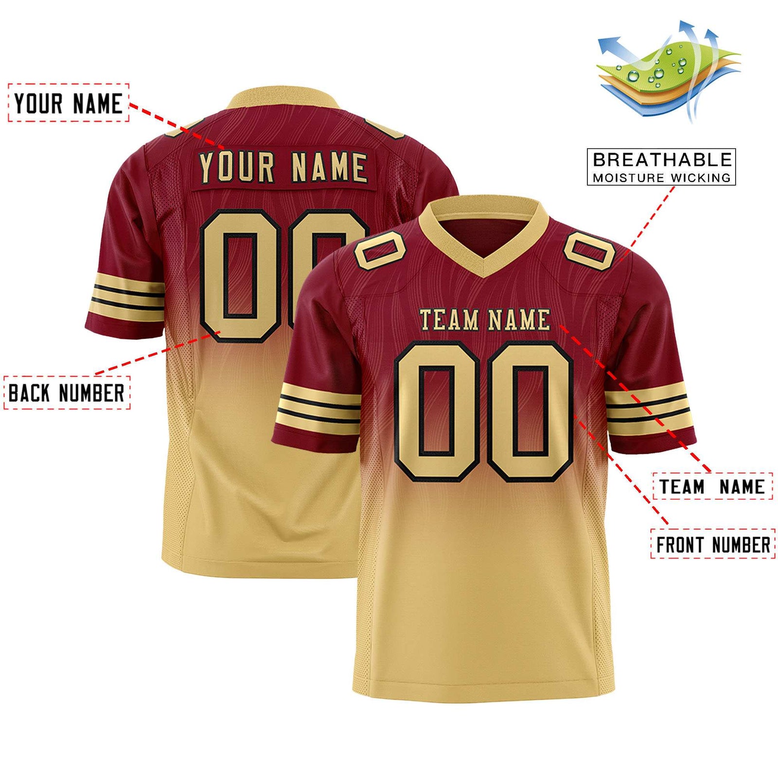 Custom Crimson Khaki Gradient Fashion Outdoor Flag Football Jersey