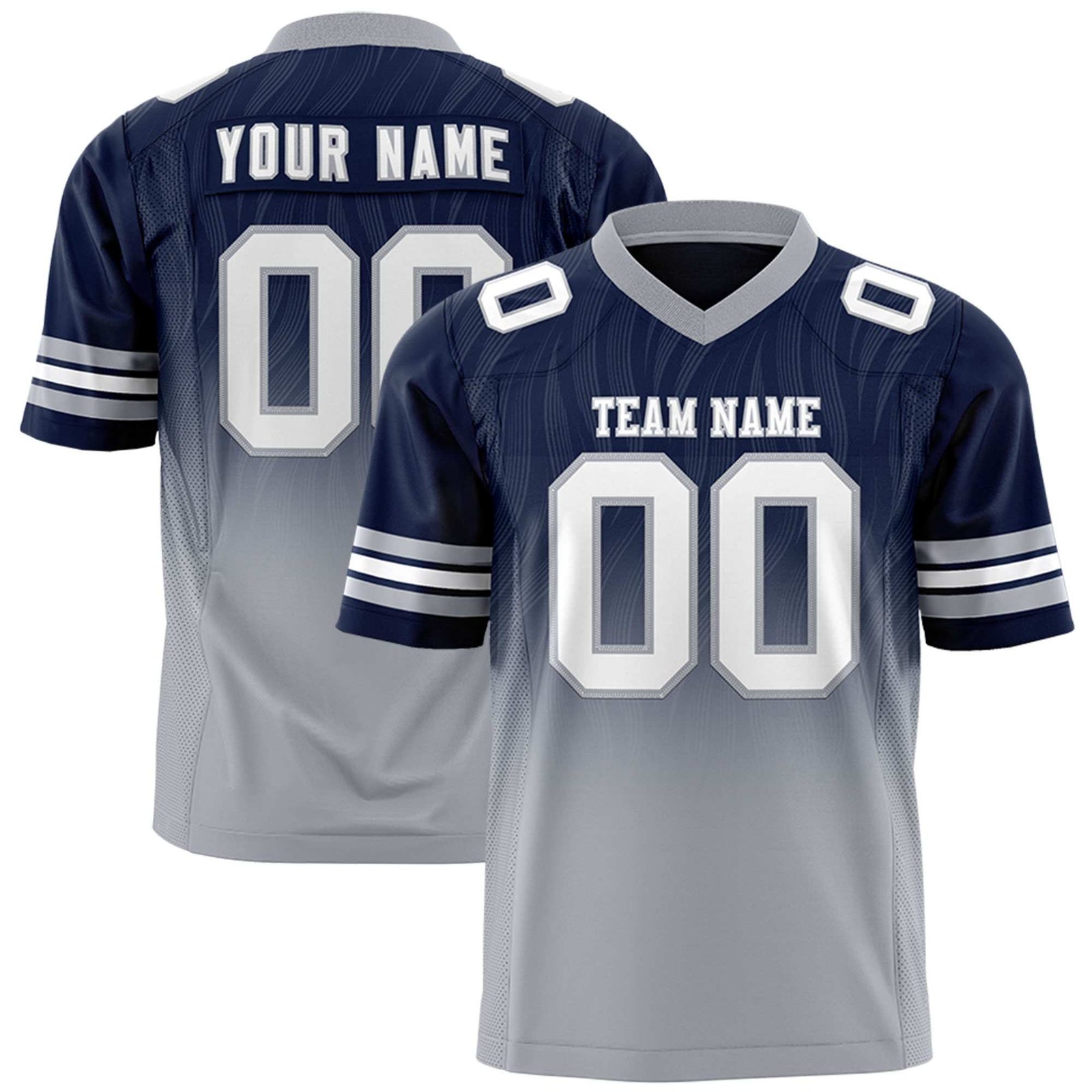 Custom Navy Gray Gradient Fashion Outdoor Flag Football Jersey