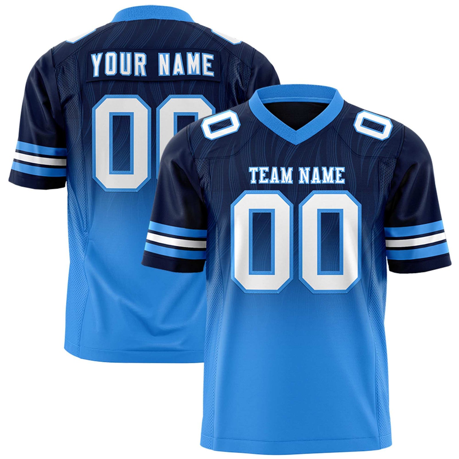 Custom Navy Powder Blue Gradient Fashion Outdoor Flag Football Jersey