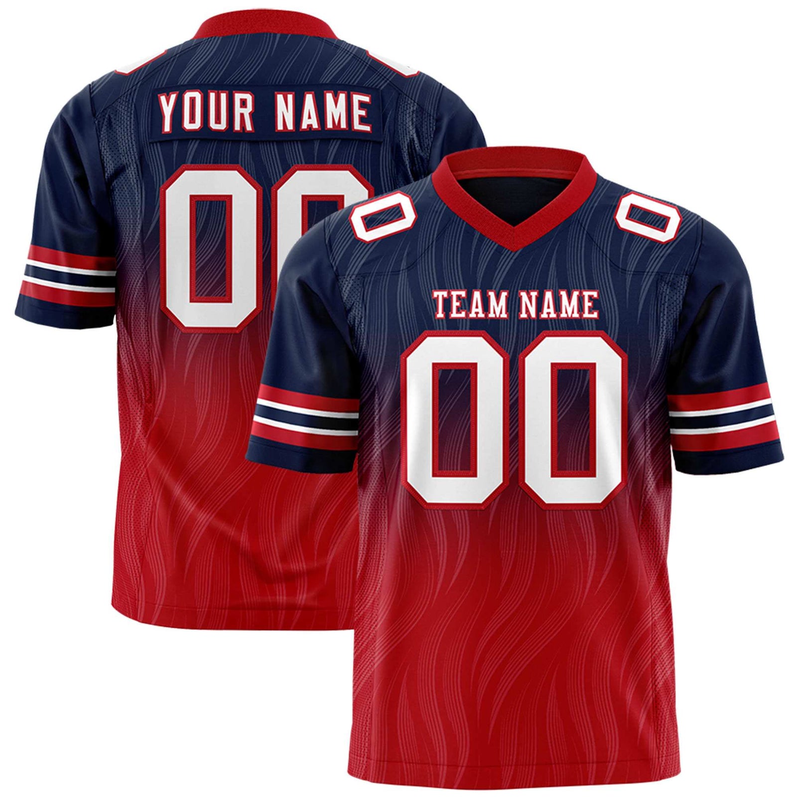 Custom Navy Red Gradient Fashion Outdoor Flag Football Jersey