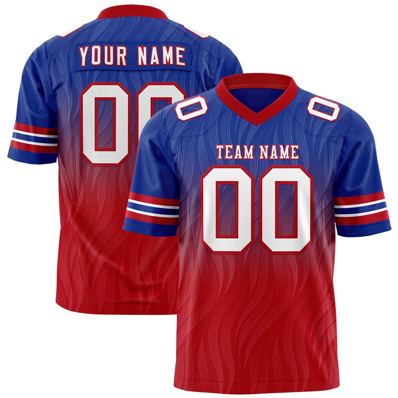 Custom Royal Red Gradient Fashion Outdoor Flag Football Jersey