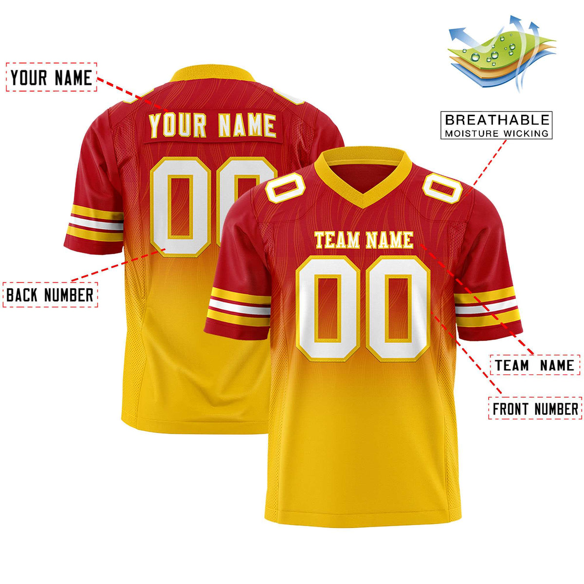 Custom Red Gold Gradient Fashion Outdoor Flag Football Jersey