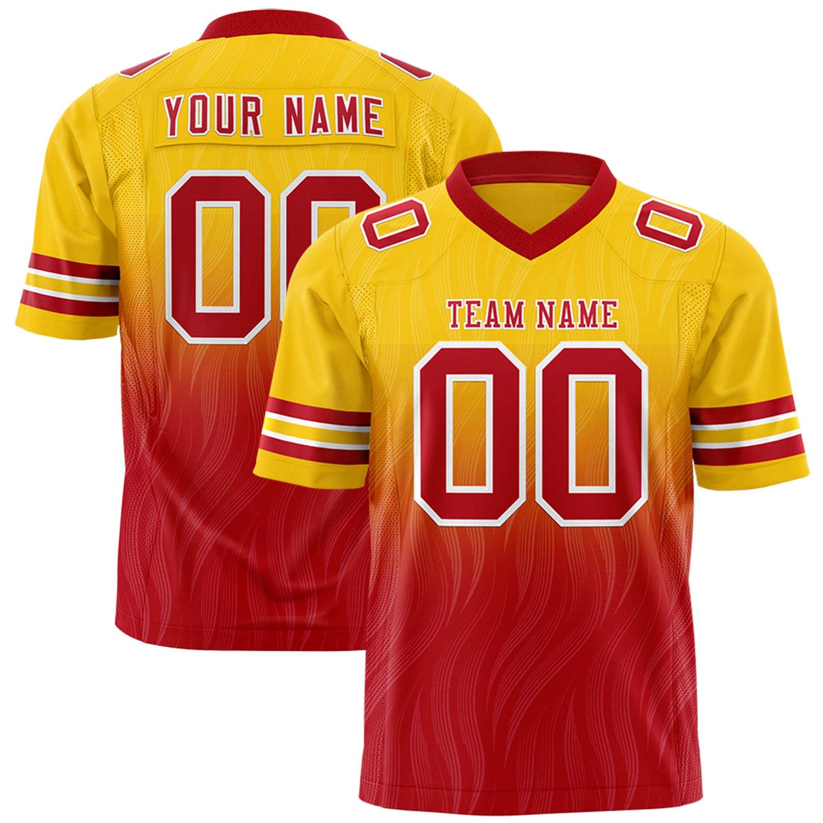 Custom Gold Red Gradient Fashion Outdoor Flag Football Jersey