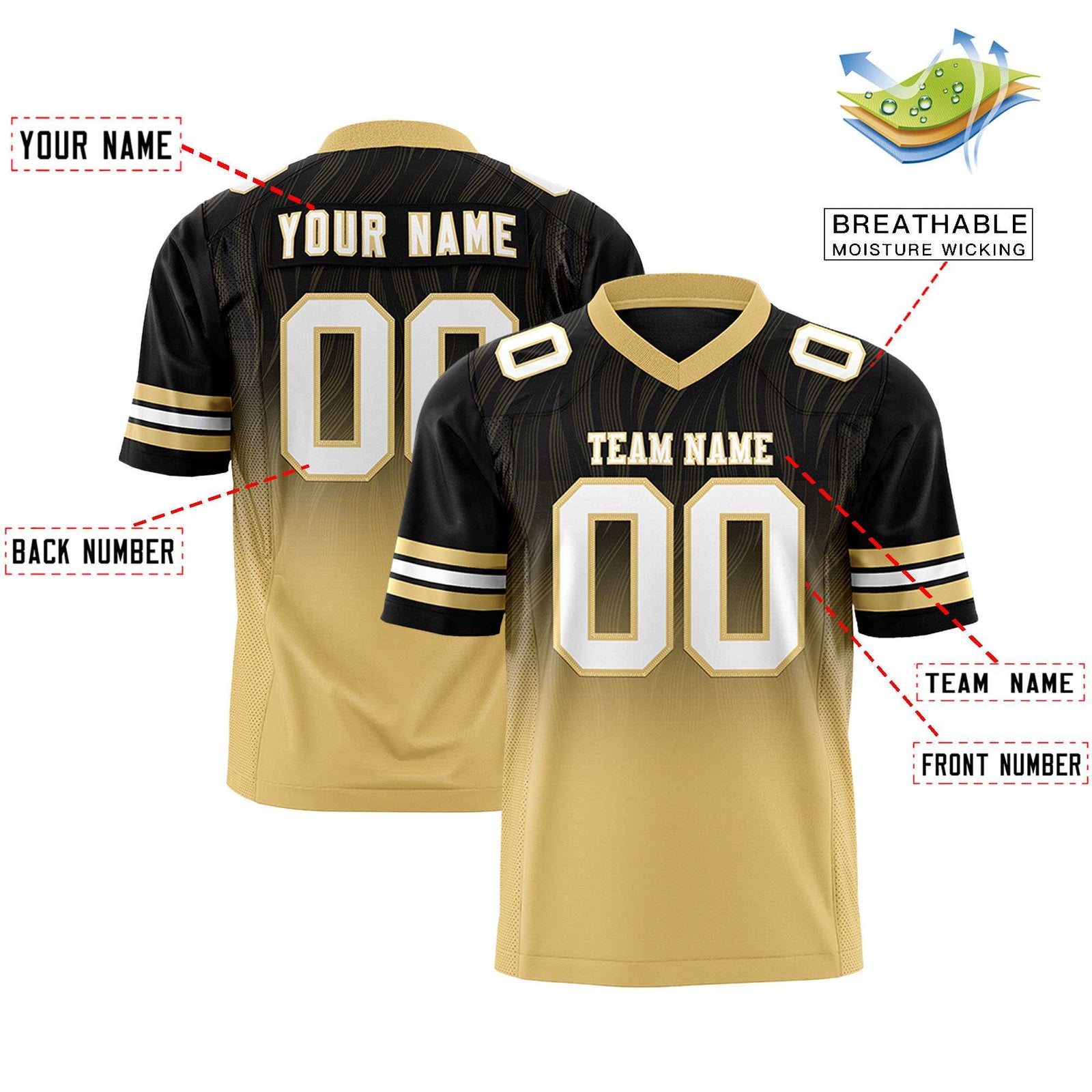 Custom Black Khaki Gradient Fashion Outdoor Flag Football Jersey