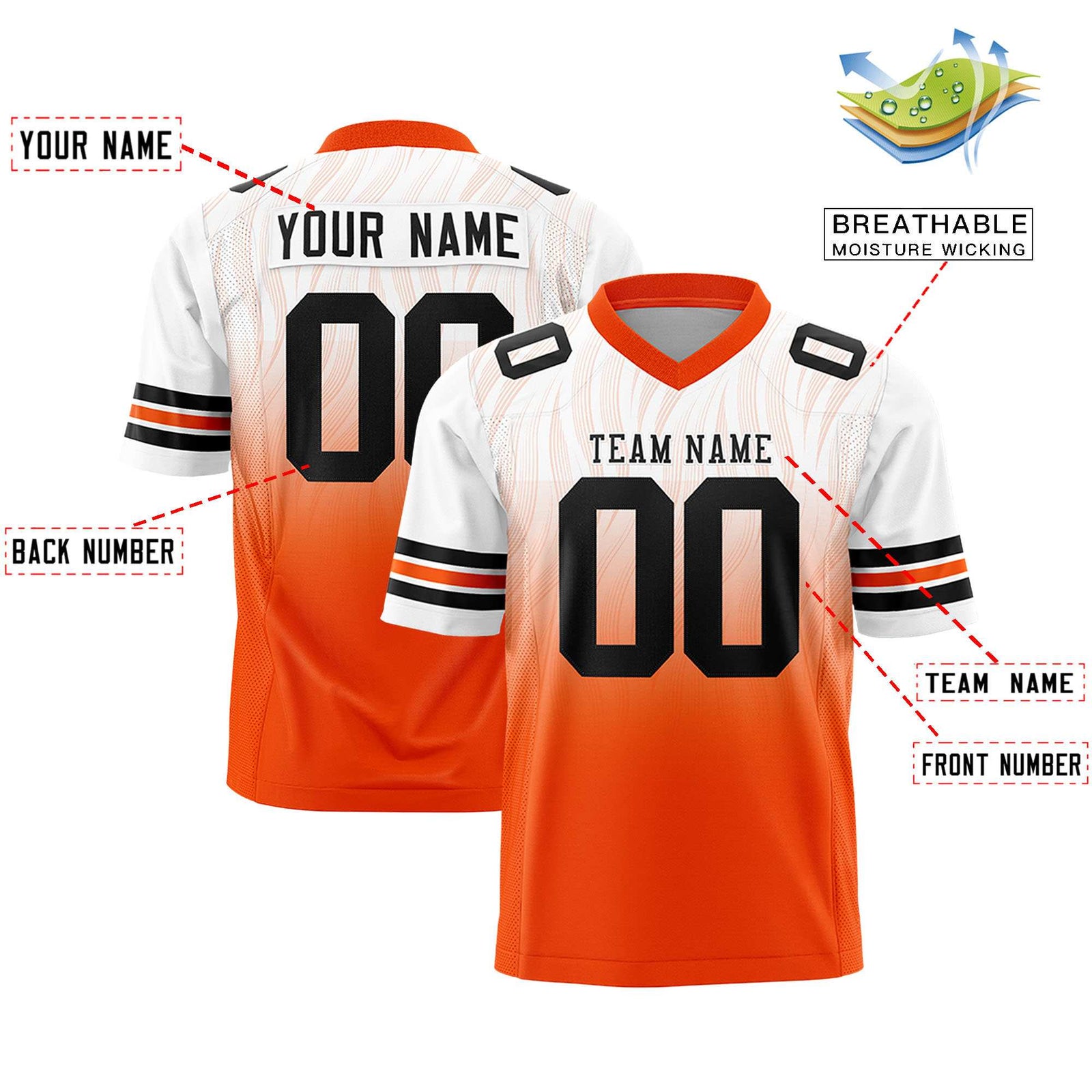 Custom White Orange Gradient Fashion Outdoor Flag Football Jersey