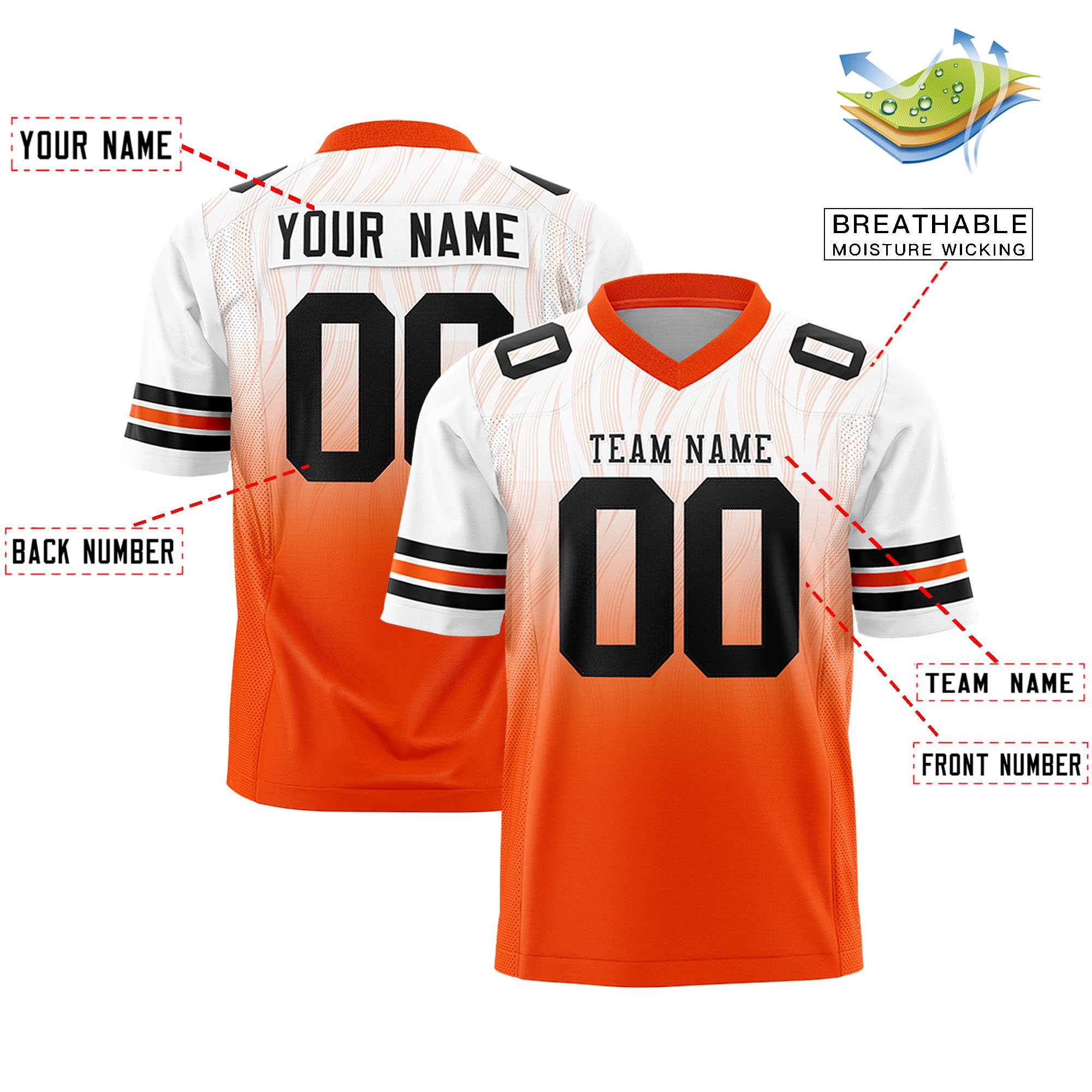 Custom White Orange Gradient Fashion Outdoor Flag Football Jersey