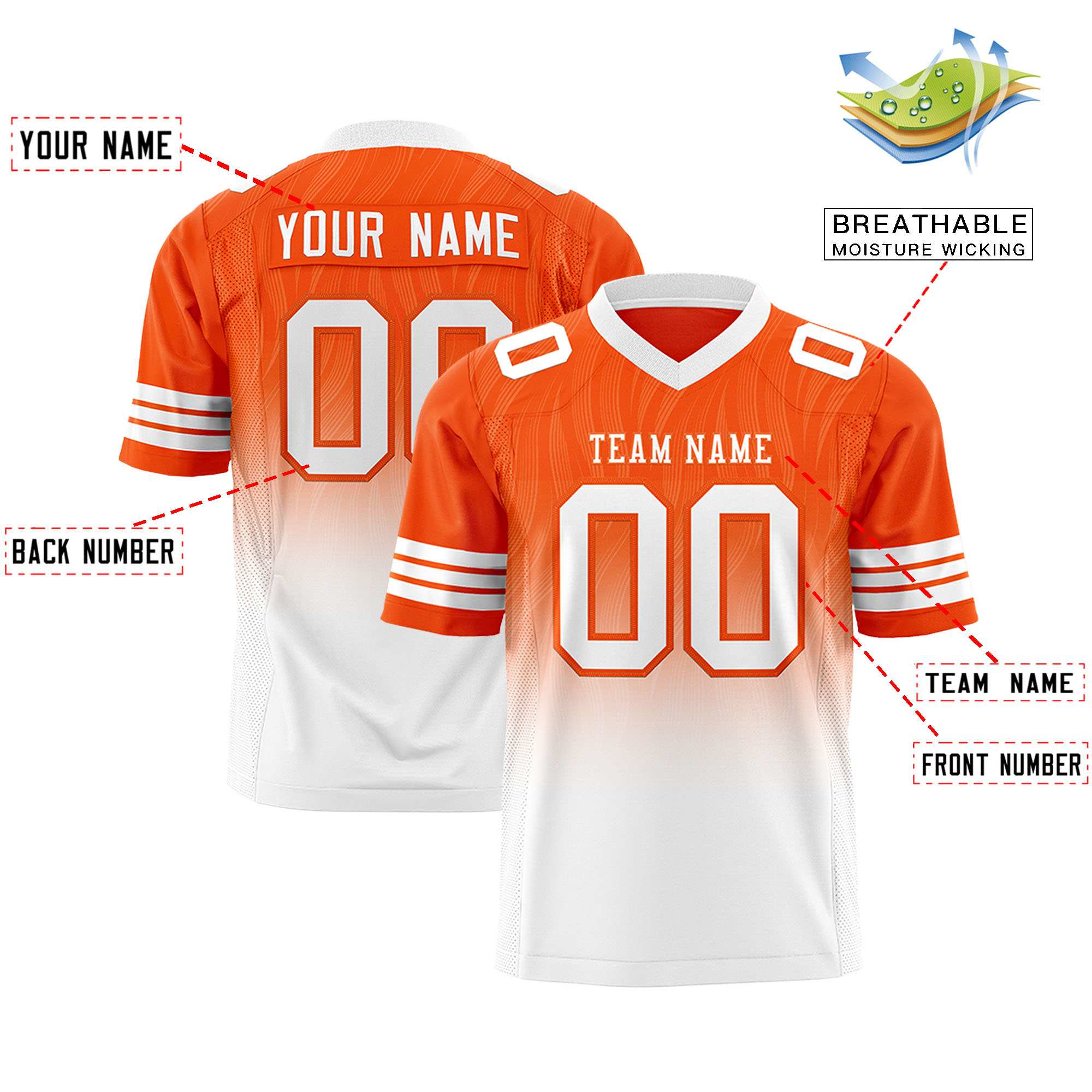Custom Orange White Gradient Fashion Outdoor Flag Football Jersey