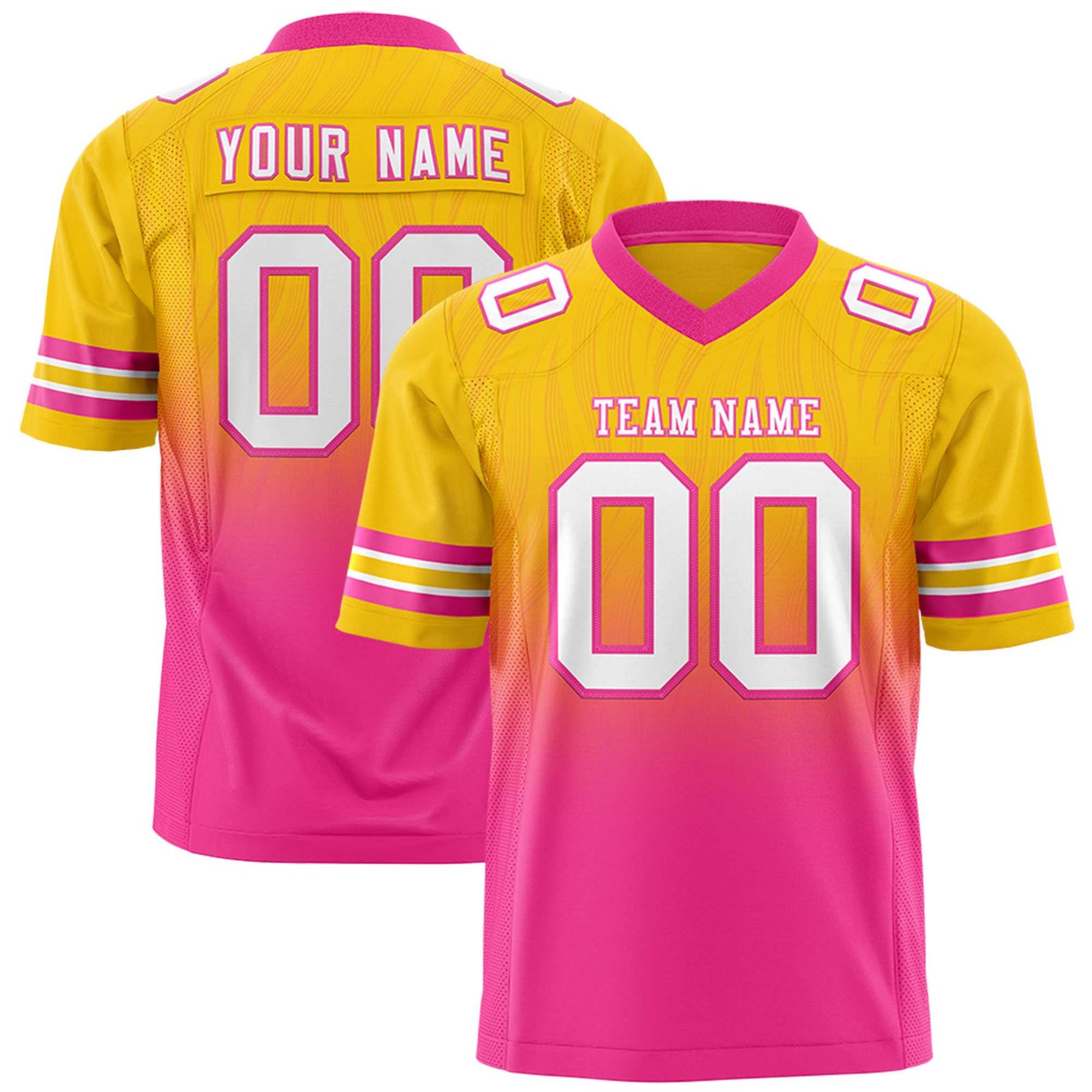 Custom Gold Pink Gradient Fashion Outdoor Flag Football Jersey