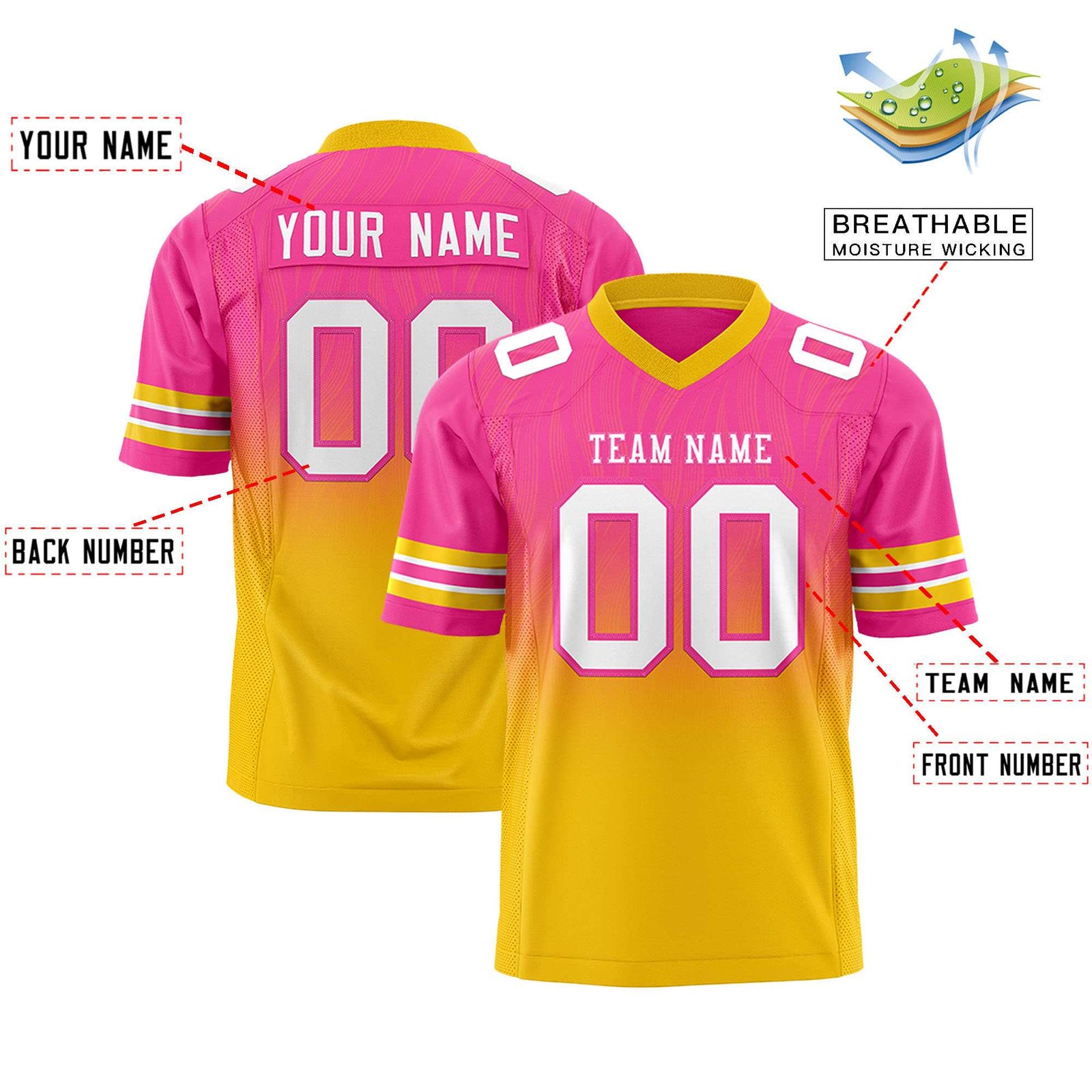 Custom Pink Gold Gradient Fashion Outdoor Flag Football Jersey