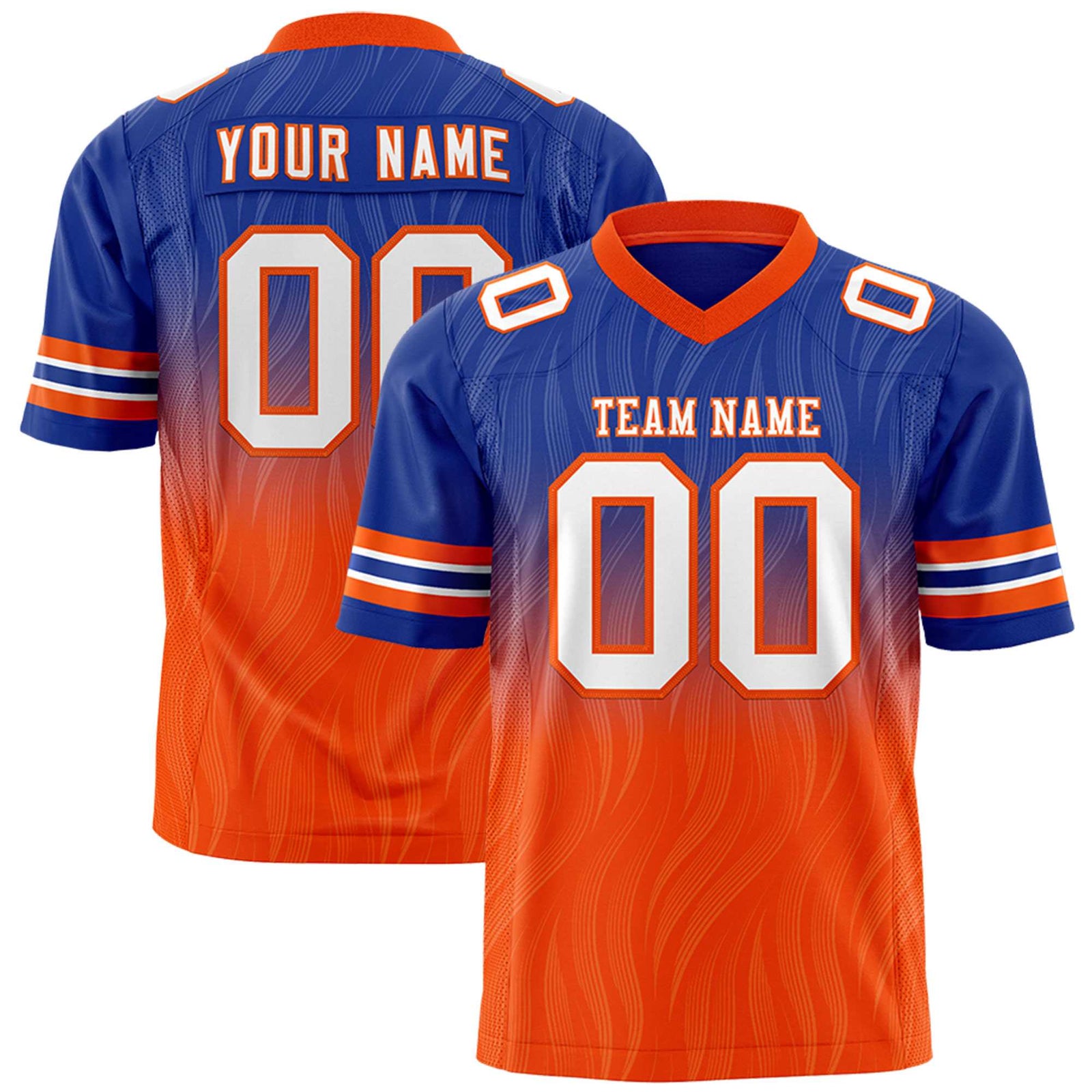 Custom Royal Orange Gradient Fashion Outdoor Flag Football Jersey
