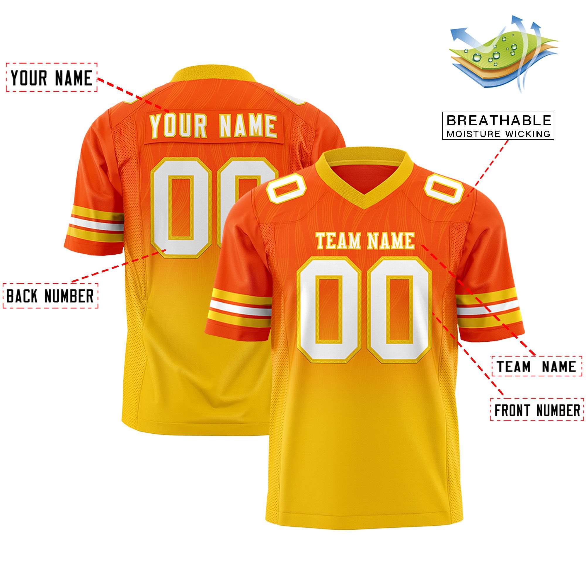 Custom Orange Gold Gradient Fashion Outdoor Flag Football Jersey