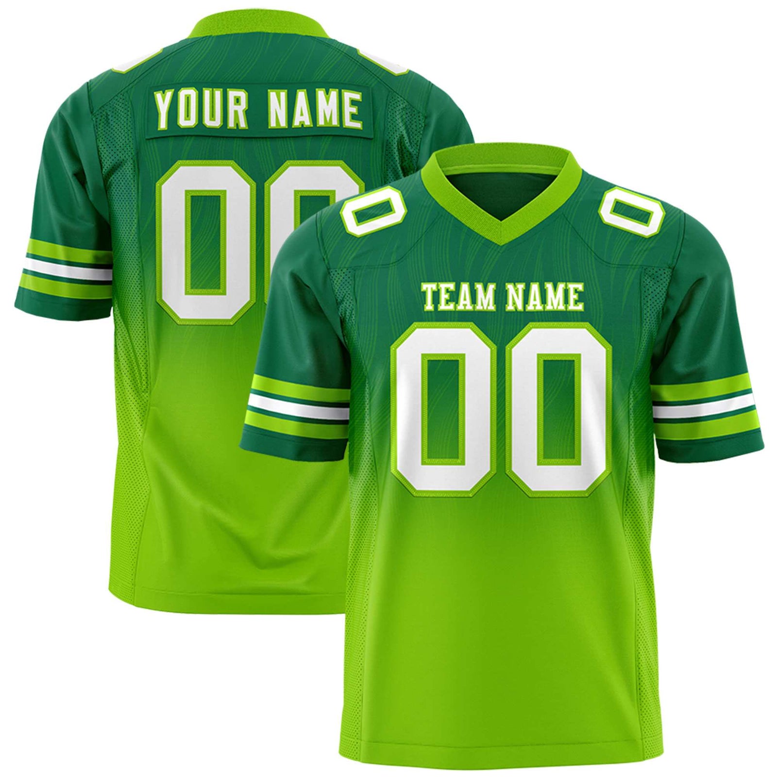 Custom Kelly Green Neon Green Gradient Fashion Outdoor Flag Football Jersey