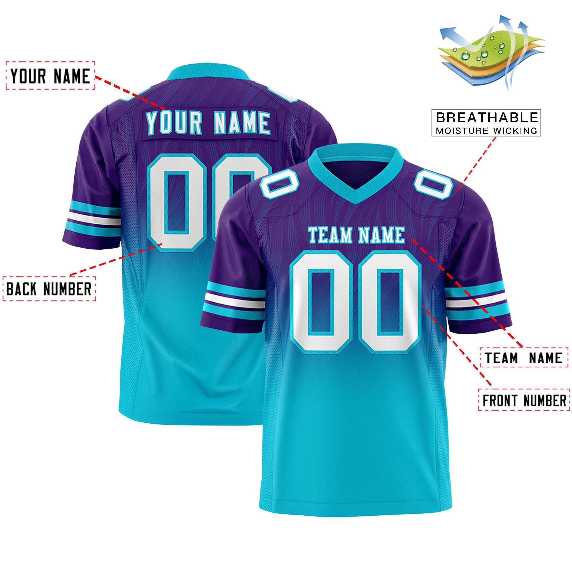 Custom Purple Sky Blue Gradient Fashion Outdoor Flag Football Jersey