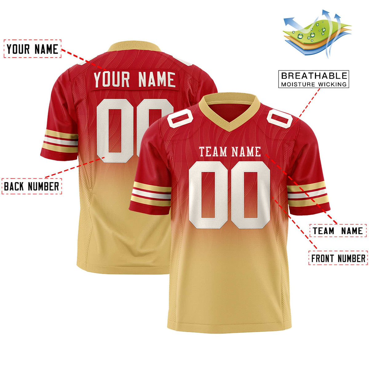 Custom Red Khaki Gradient Fashion Outdoor Flag Football Jersey