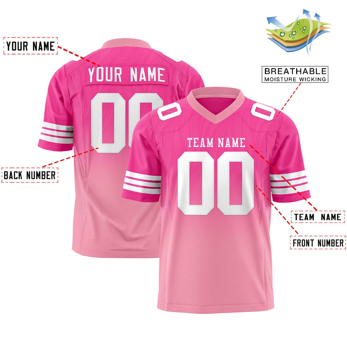 Custom Pink Light Pink Gradient Fashion Outdoor Flag Football Jersey