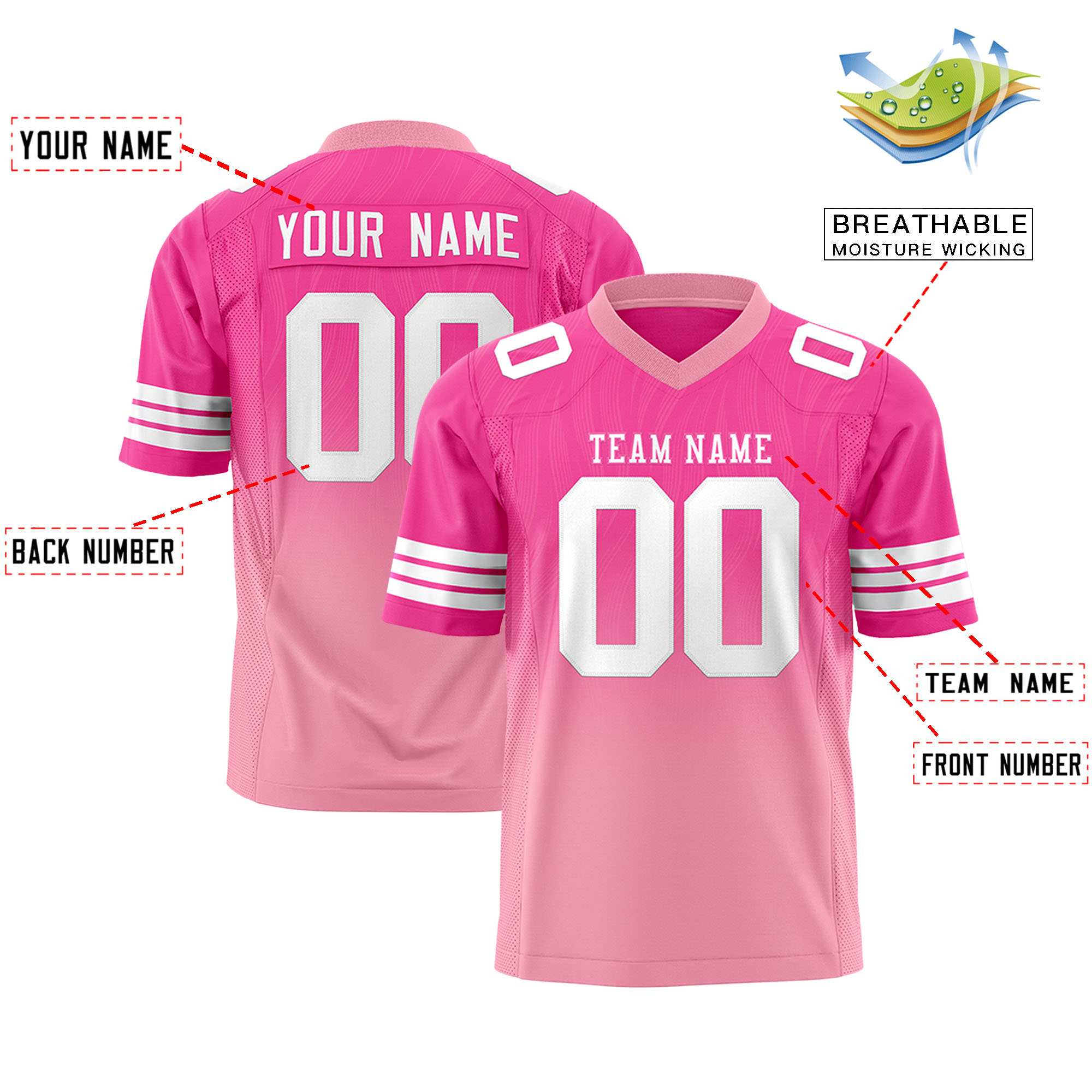 Custom Pink Light Pink Gradient Fashion Outdoor Flag Football Jersey