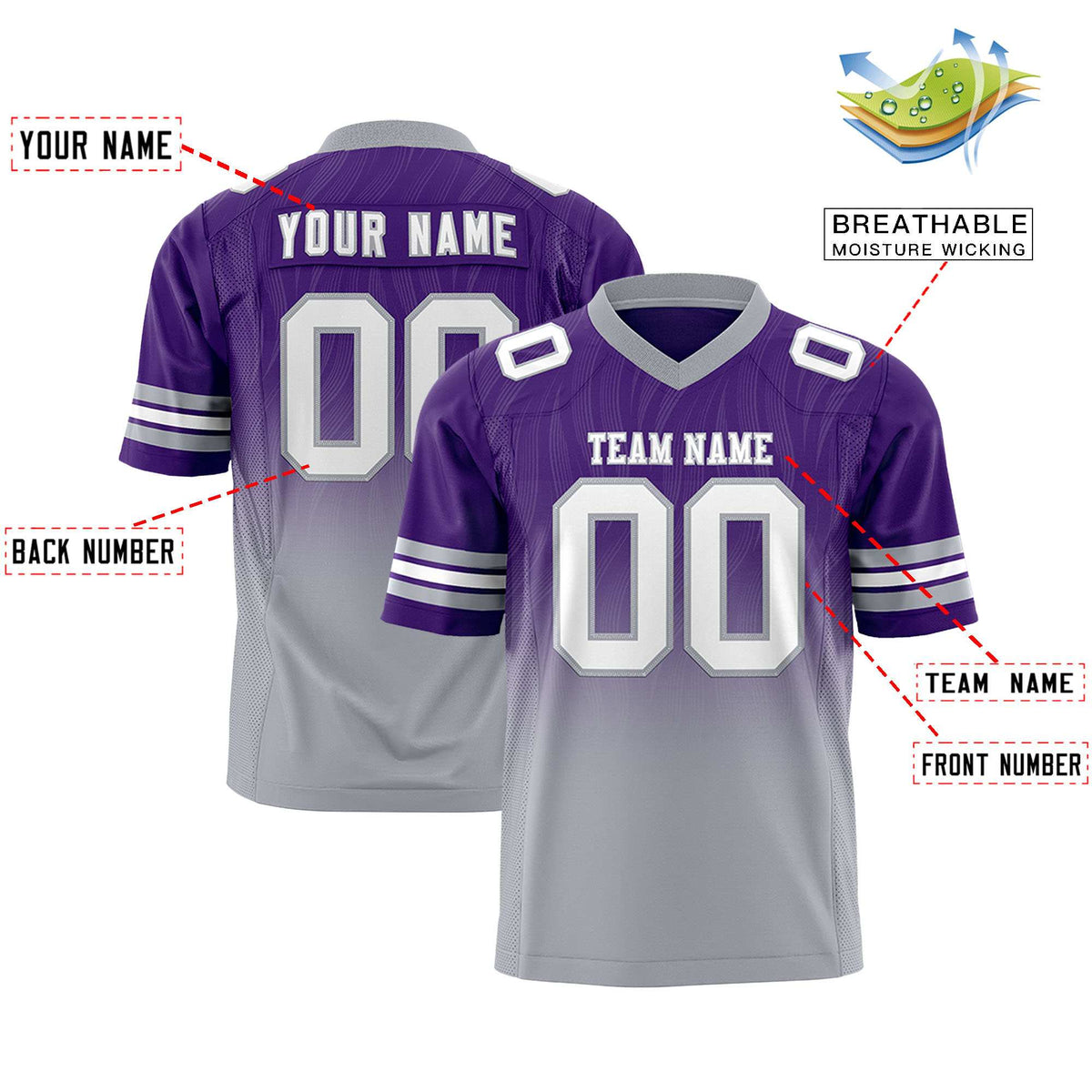 Custom Purple Gray Gradient Fashion Outdoor Flag Football Jersey