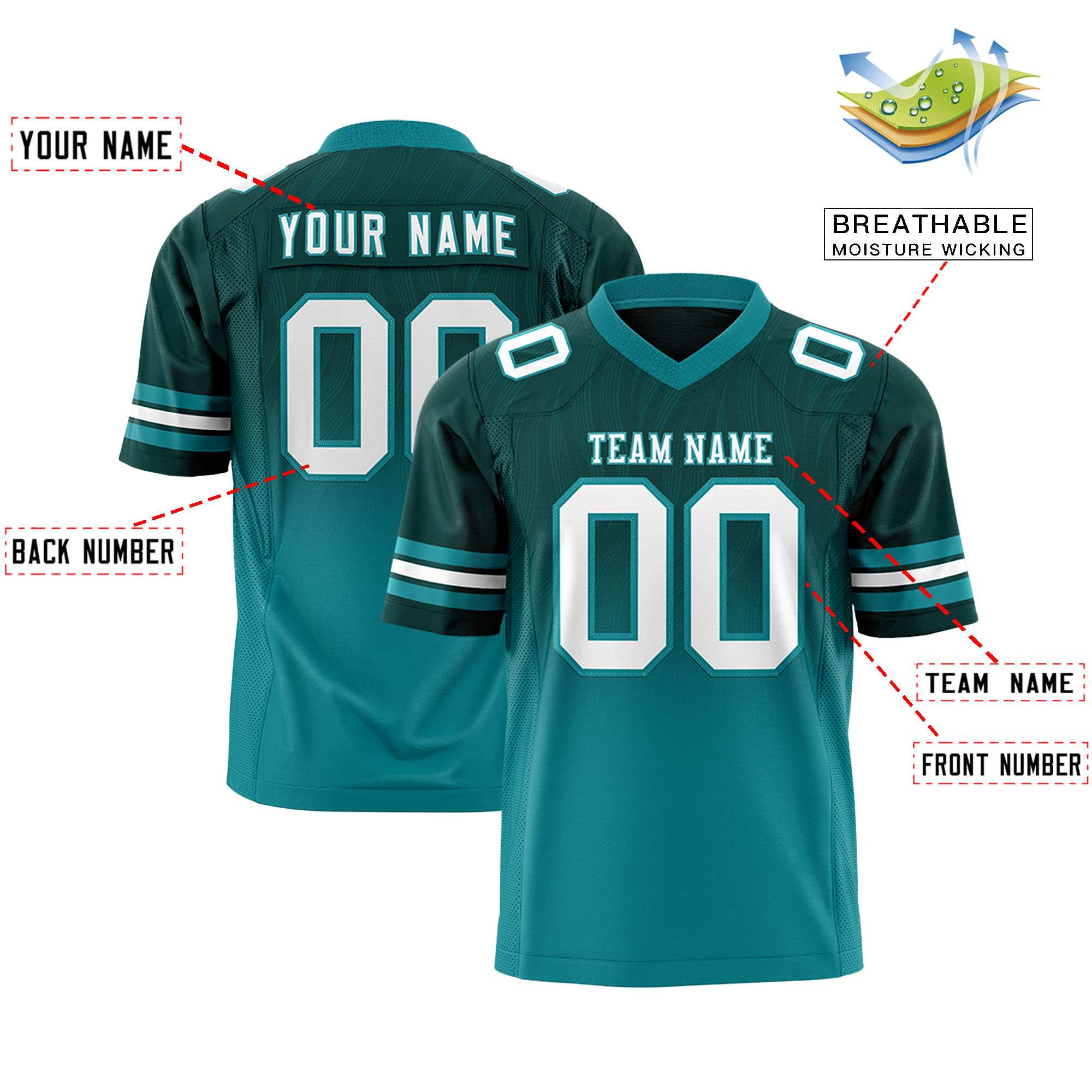 Custom Midnight Green Aqua Gradient Fashion Outdoor Flag Football Jersey