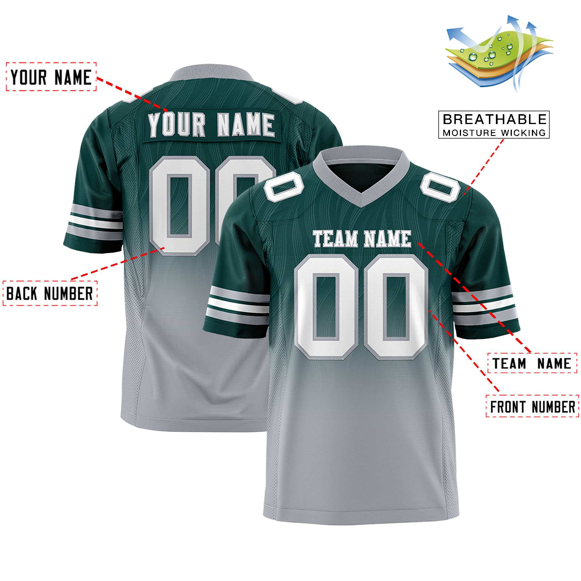 Custom Midnight Green Gray Gradient Fashion Outdoor Flag Football Jersey