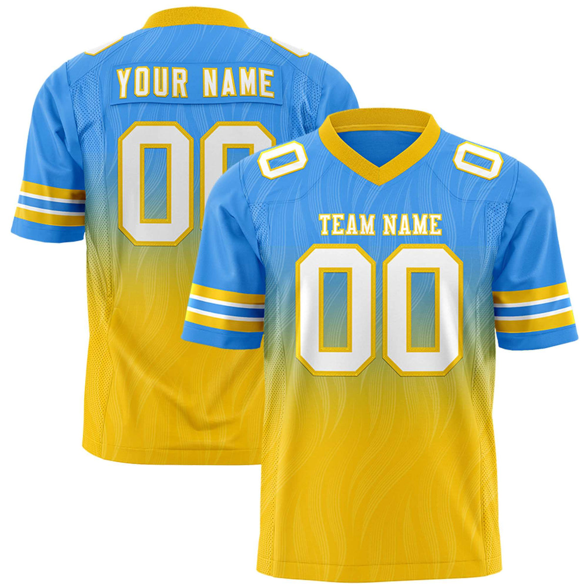 Custom Powder Blue Gold Gradient Fashion Outdoor Flag Football Jersey