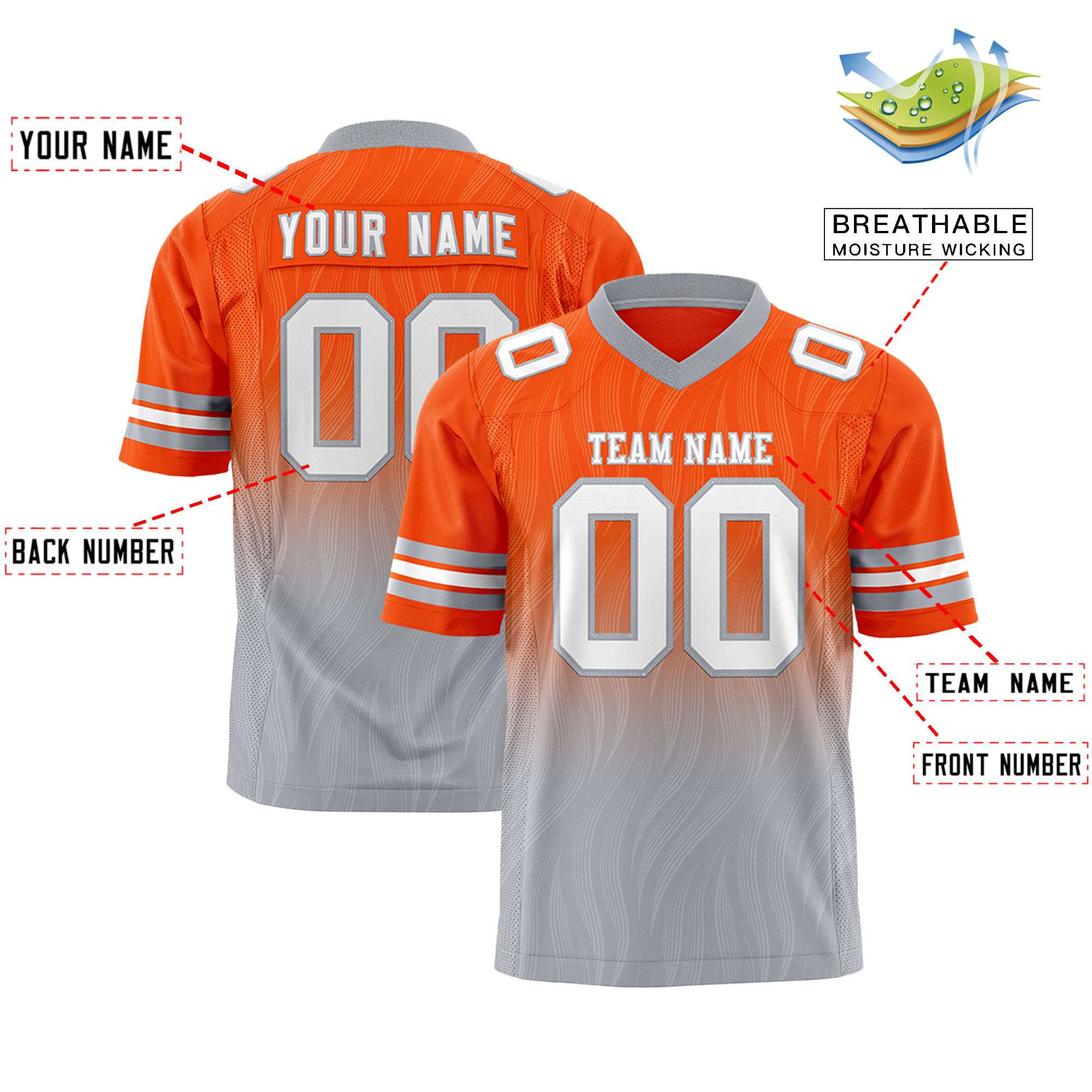 Custom Orange Gray Gradient Fashion Outdoor Flag Football Jersey
