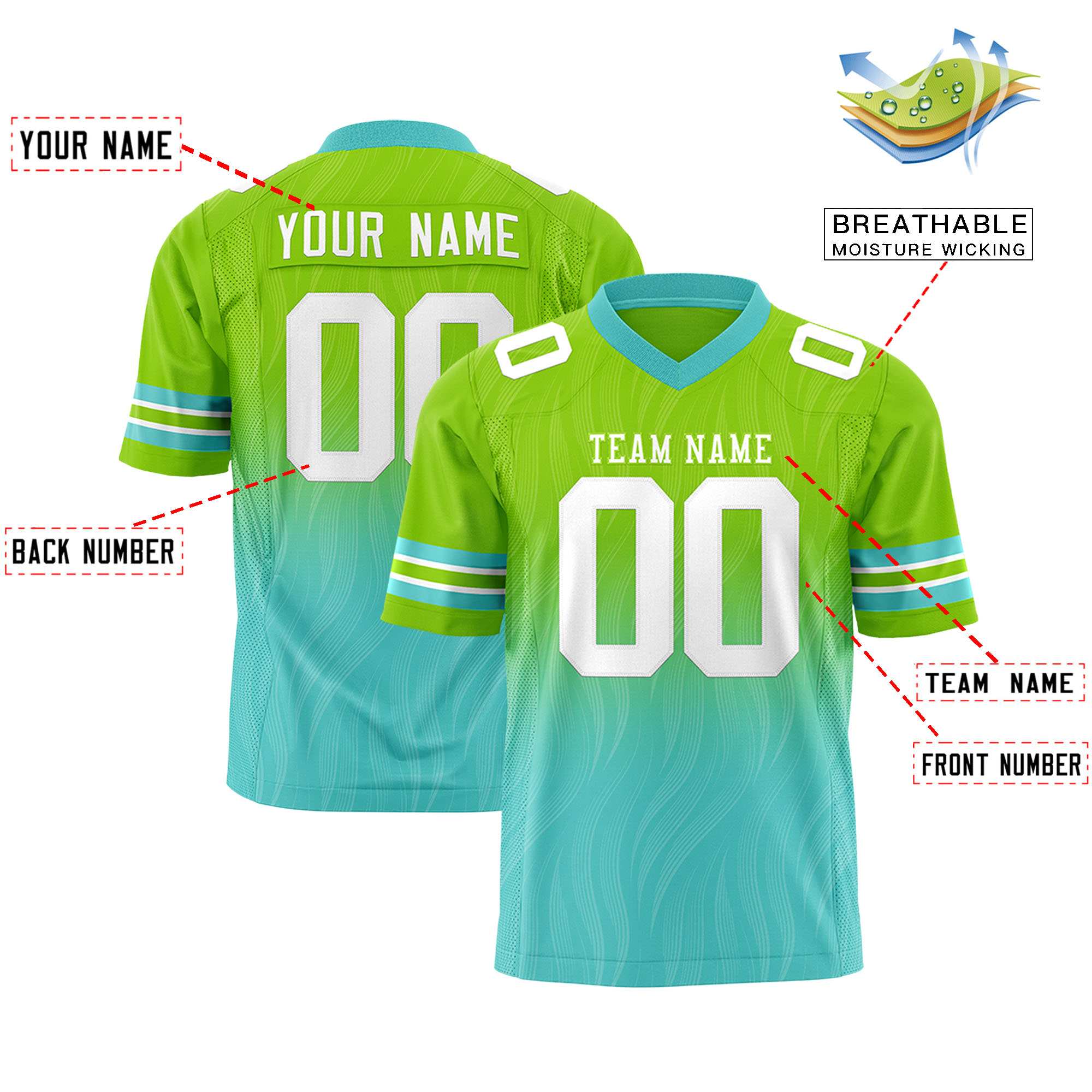 Custom Neon Green Bright Green Gradient Fashion Outdoor Flag Football Jersey