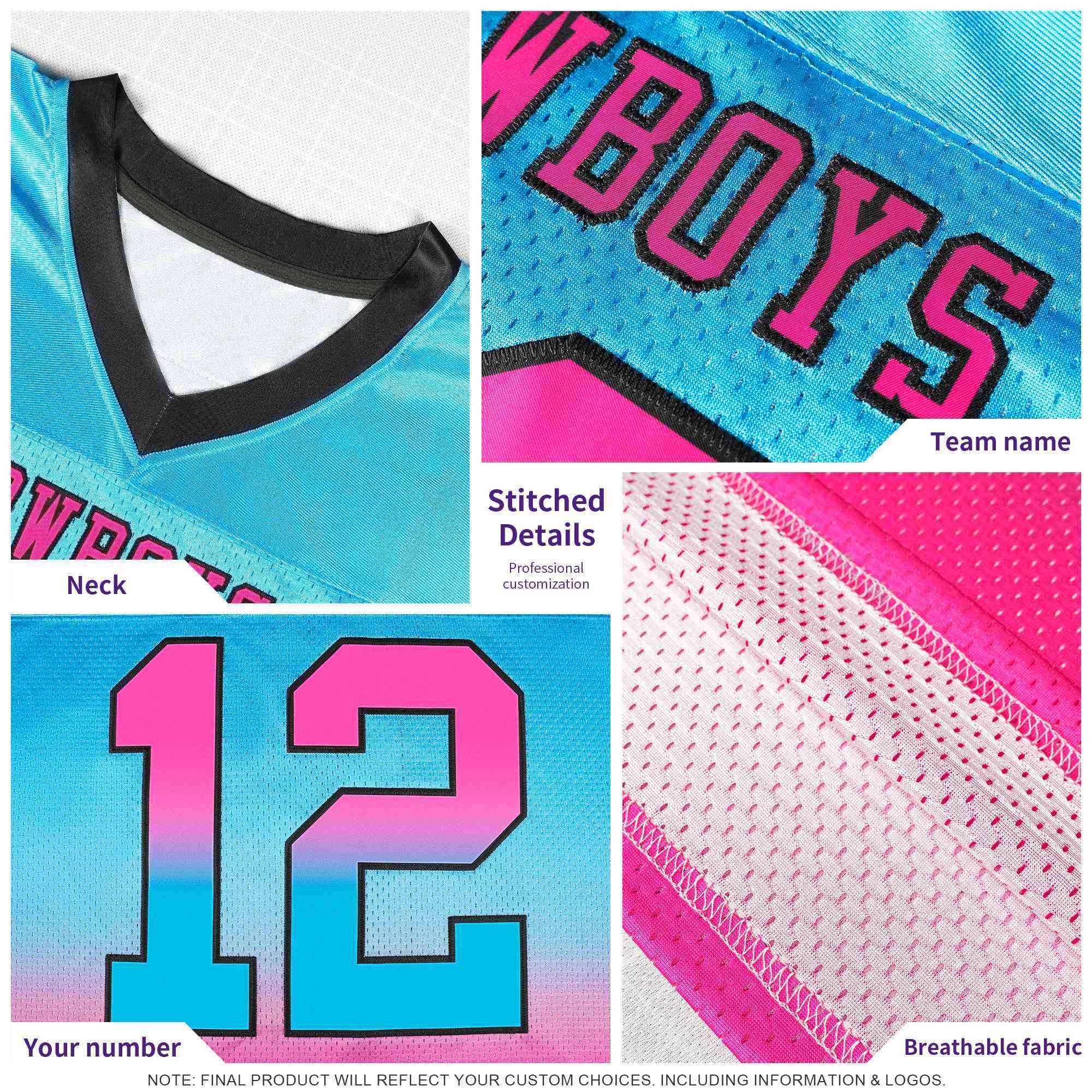 Custom Royal Powder Blue Gradient Fashion Outdoor Flag Football Jersey