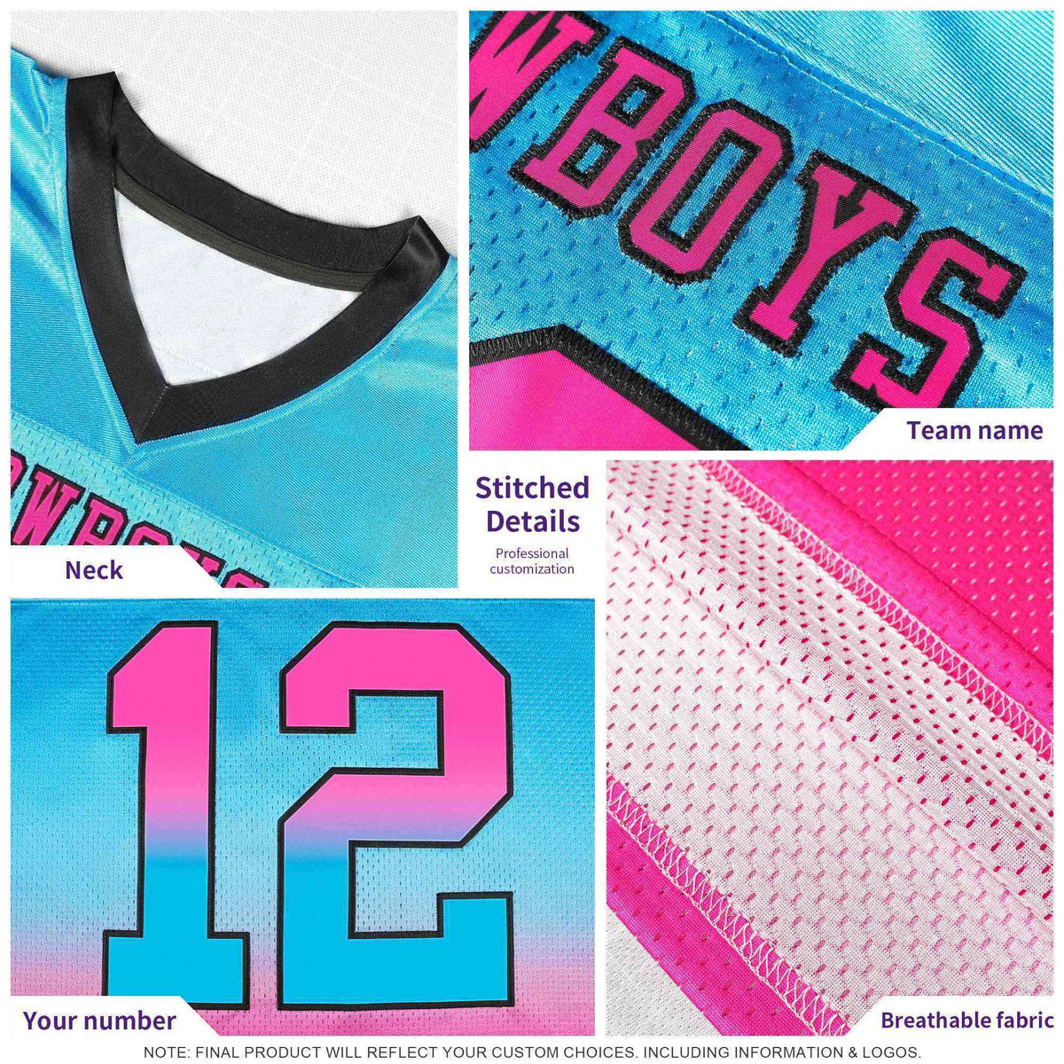 Custom Gold Pink Gradient Fashion Outdoor Flag Football Jersey