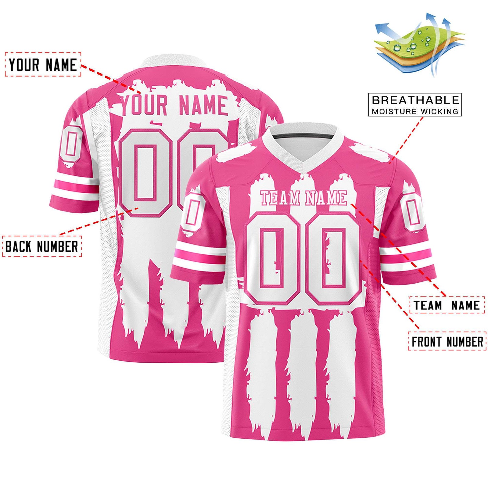 Custom Pink White and  Graffiti Pattern Flag Football Jerseys