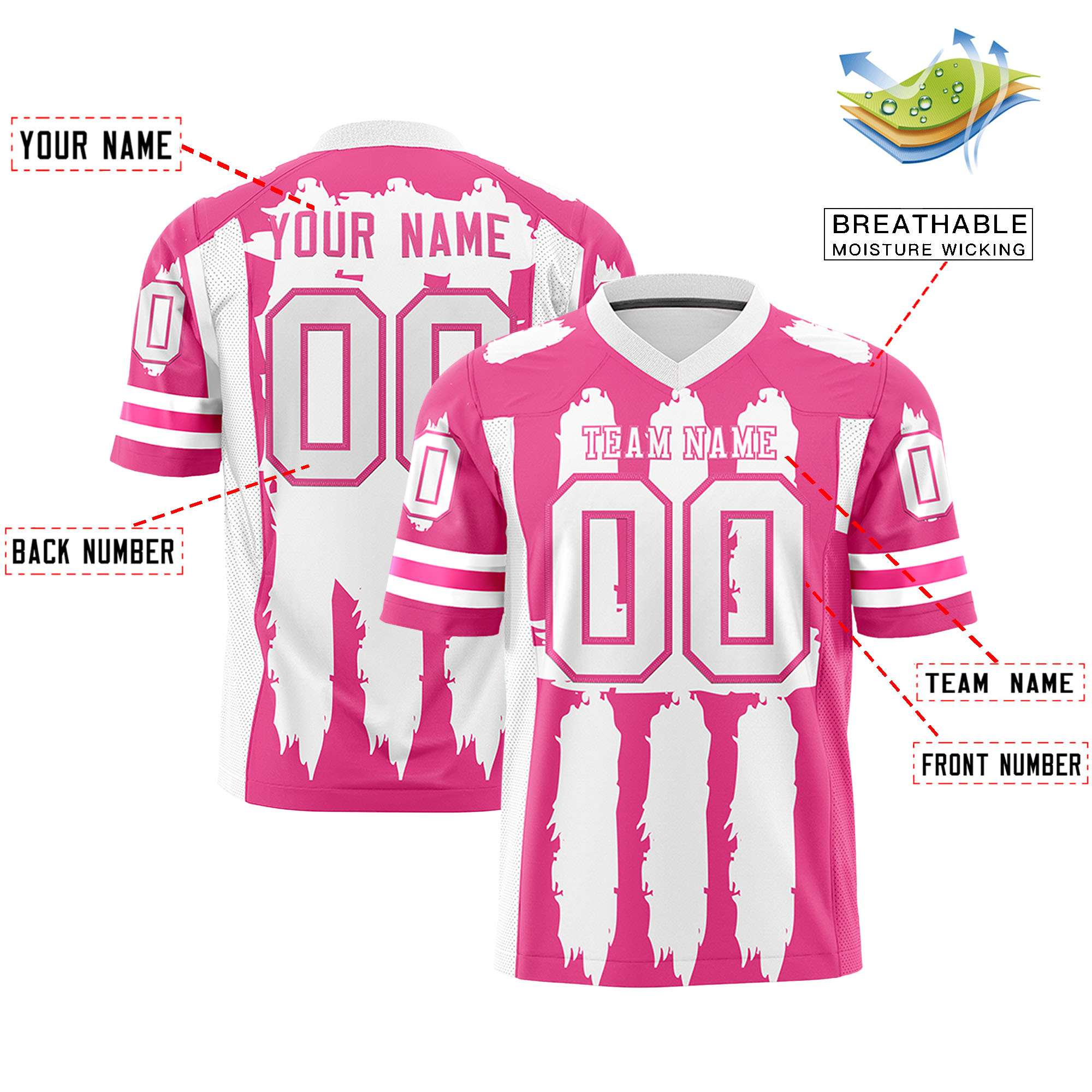 Custom Pink White and  Graffiti Pattern Flag Football Jerseys