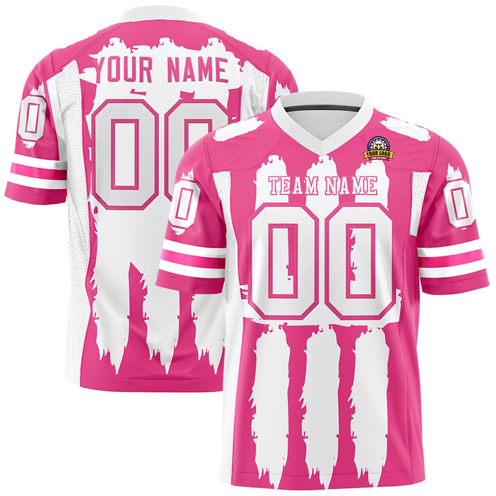 Custom Pink White and  Graffiti Pattern Flag Football Jerseys