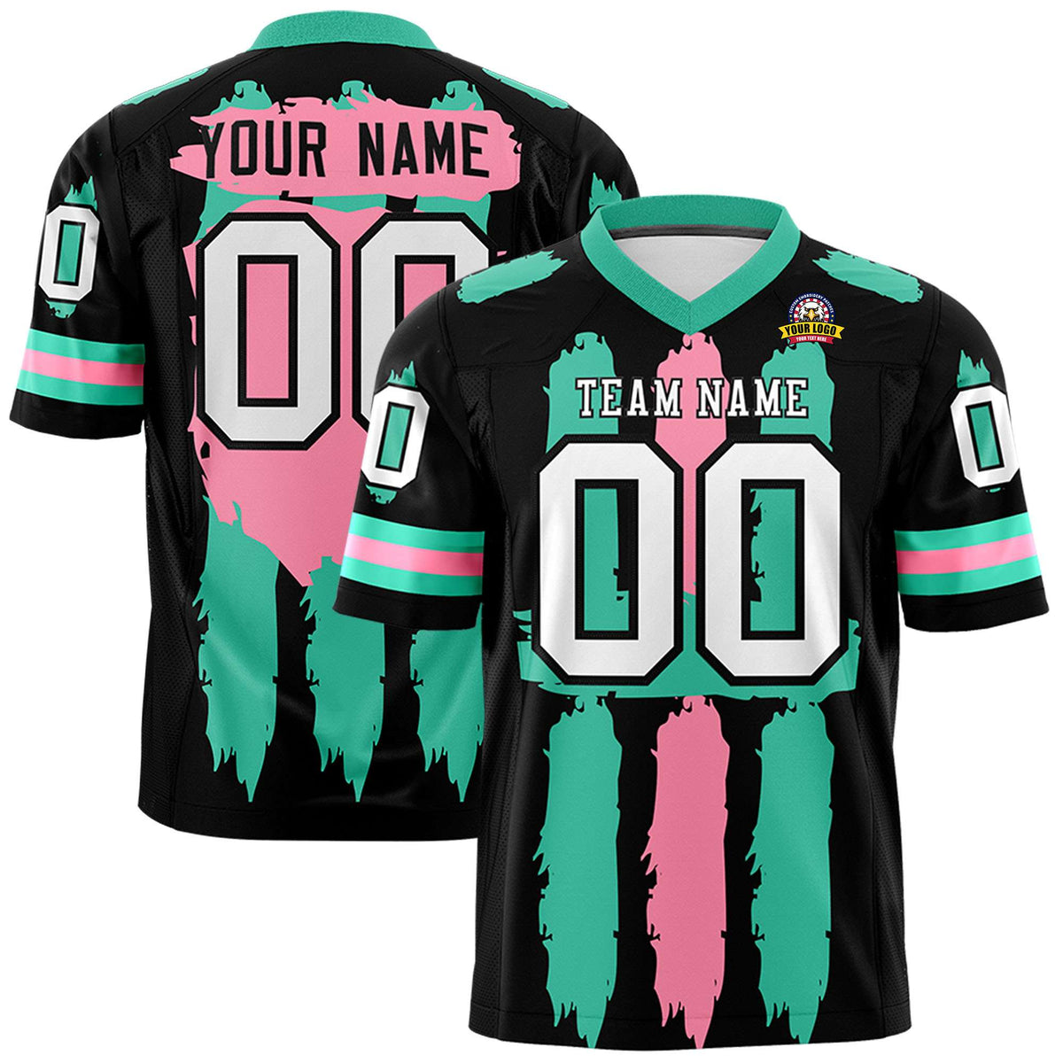 Custom Black Bright Green and Light Pink Graffiti Pattern Flag Football Jerseys