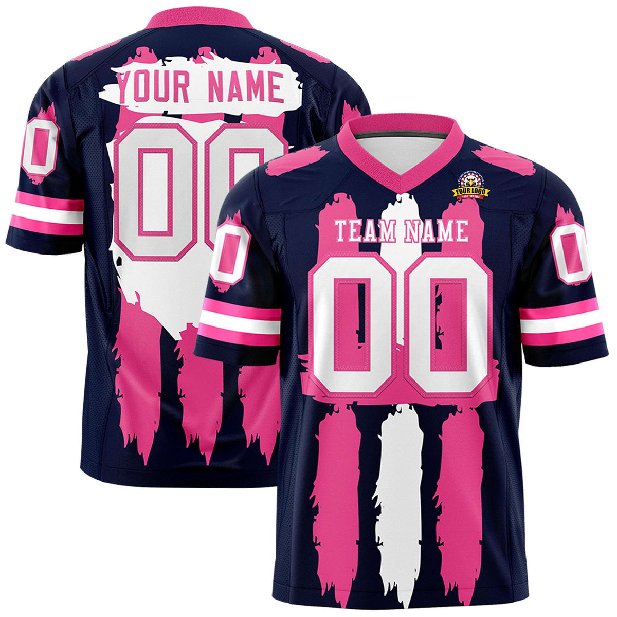 Custom Navy Pink and White Graffiti Pattern Flag Football Jerseys