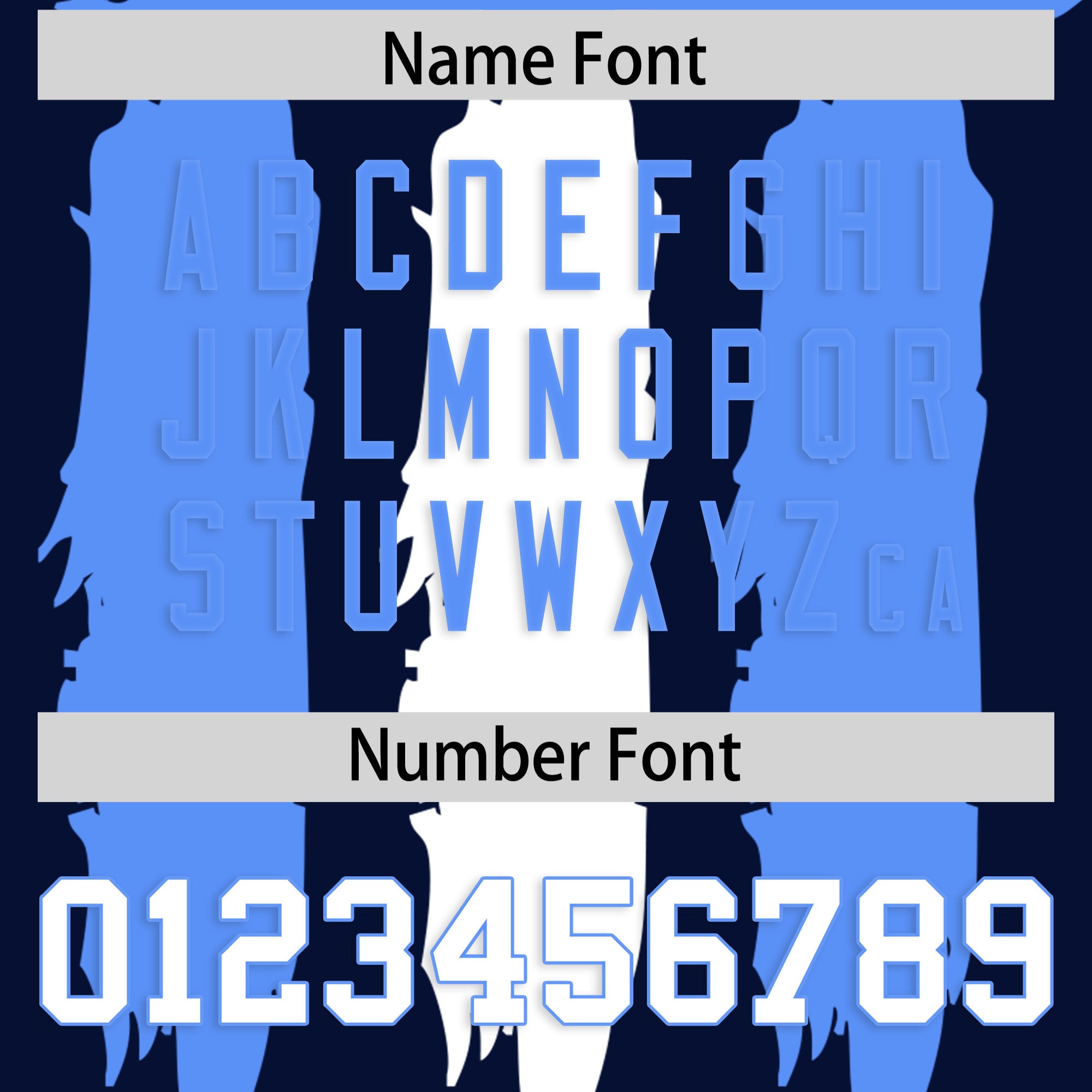 Custom Navy Powder Blue and White Graffiti Pattern Flag Football Jerseys