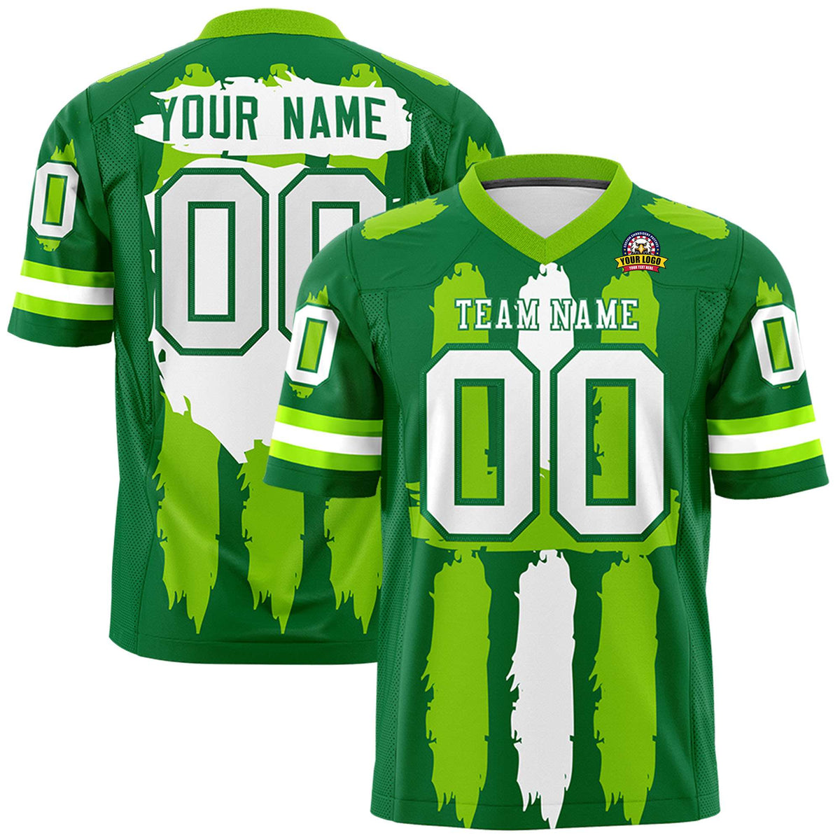 Custom Kelly Green Neon Green and White Graffiti Pattern Flag Football Jerseys