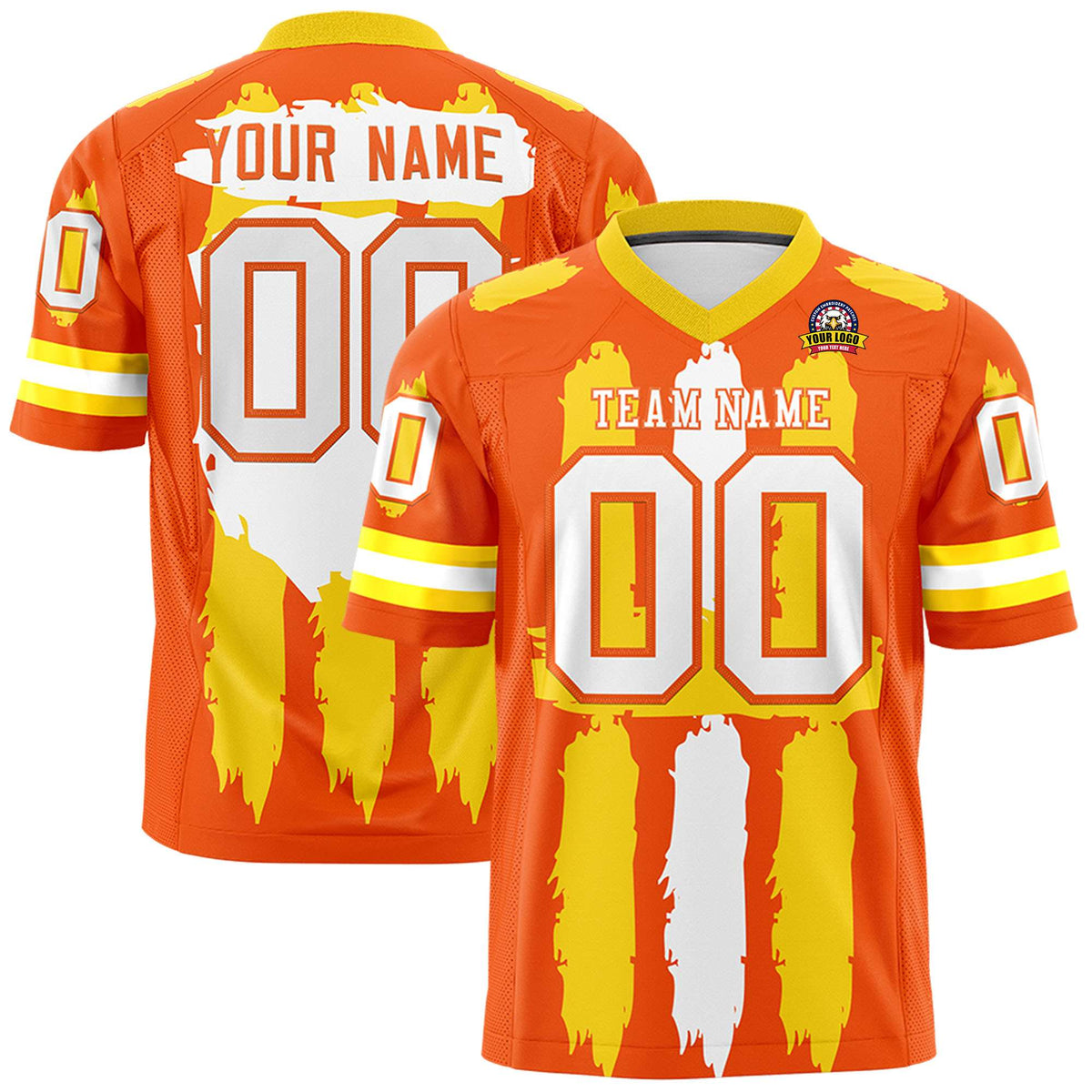 Custom Orange White Graffiti Pattern Flag Football Jerseys