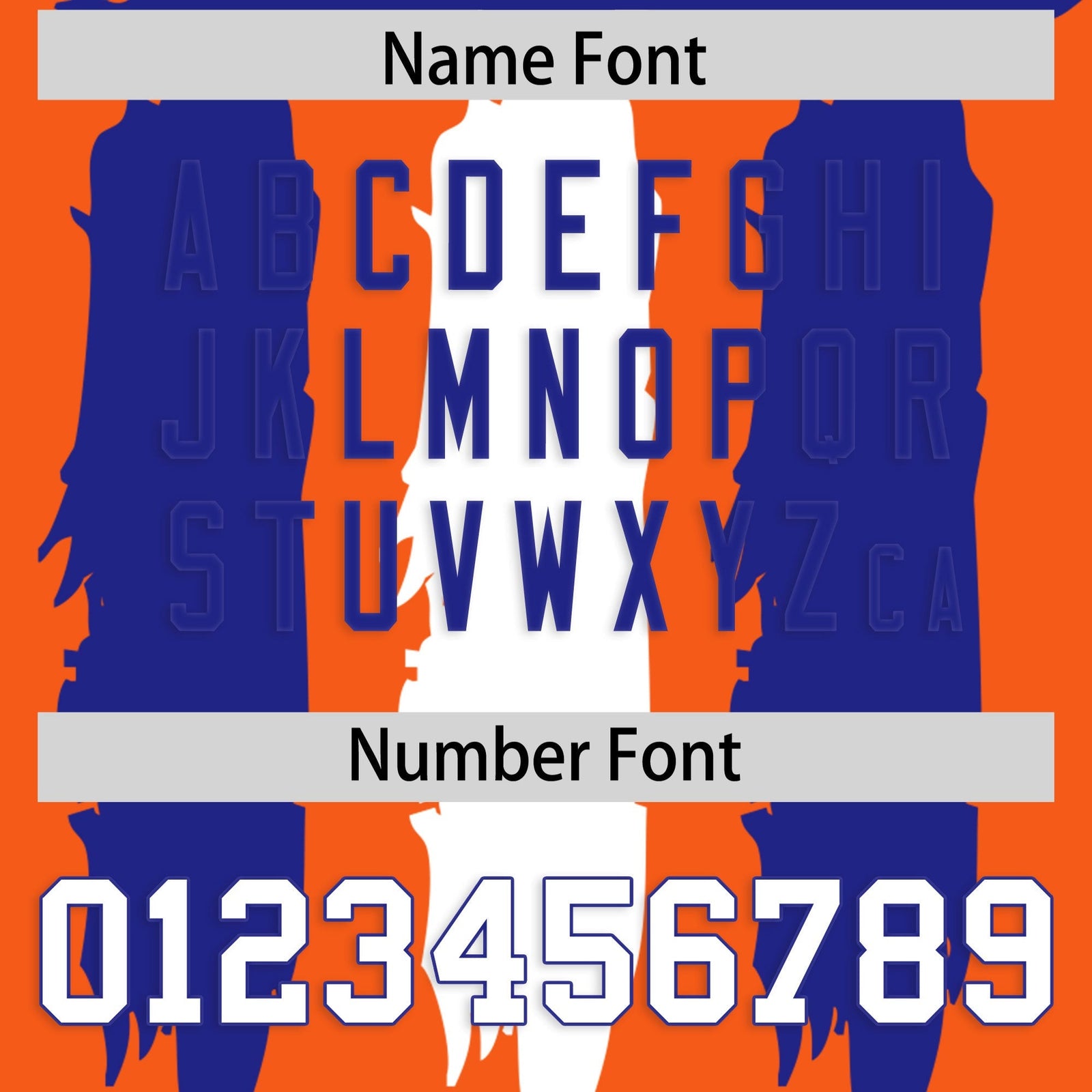 Custom Orange Royal and White Graffiti Pattern Flag Football Jerseys