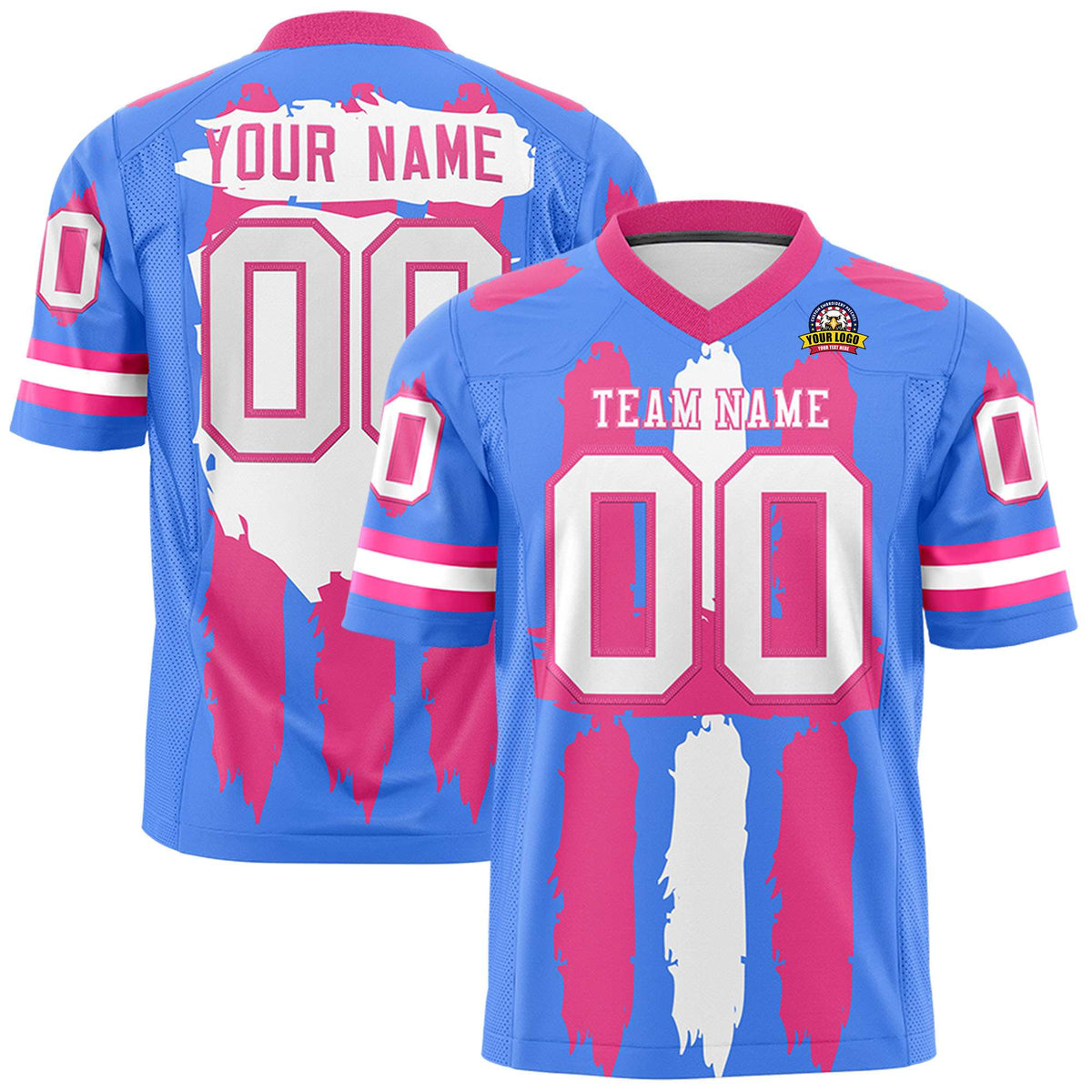Custom Powder Blue Pink and White Graffiti Pattern Flag Football Jerseys
