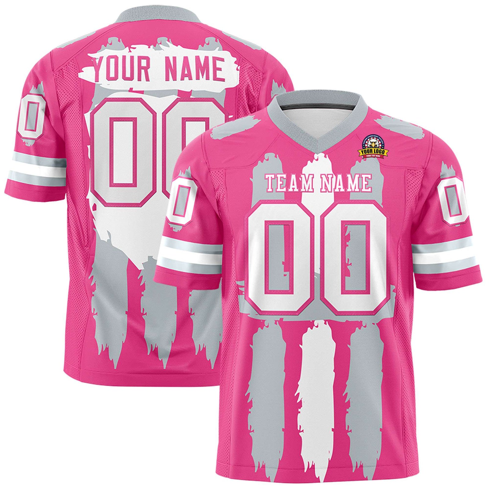 Custom Pink Silver and White Graffiti Pattern Flag Football Jerseys
