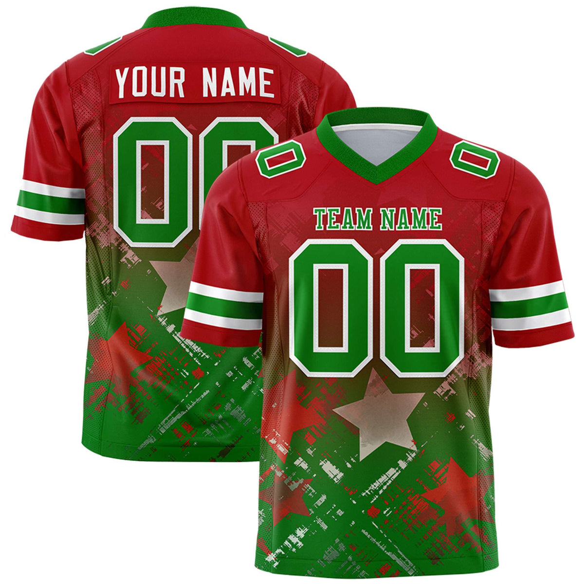 Custom Red Kelly Green Personalized Star Gradient Flag Football Jersey