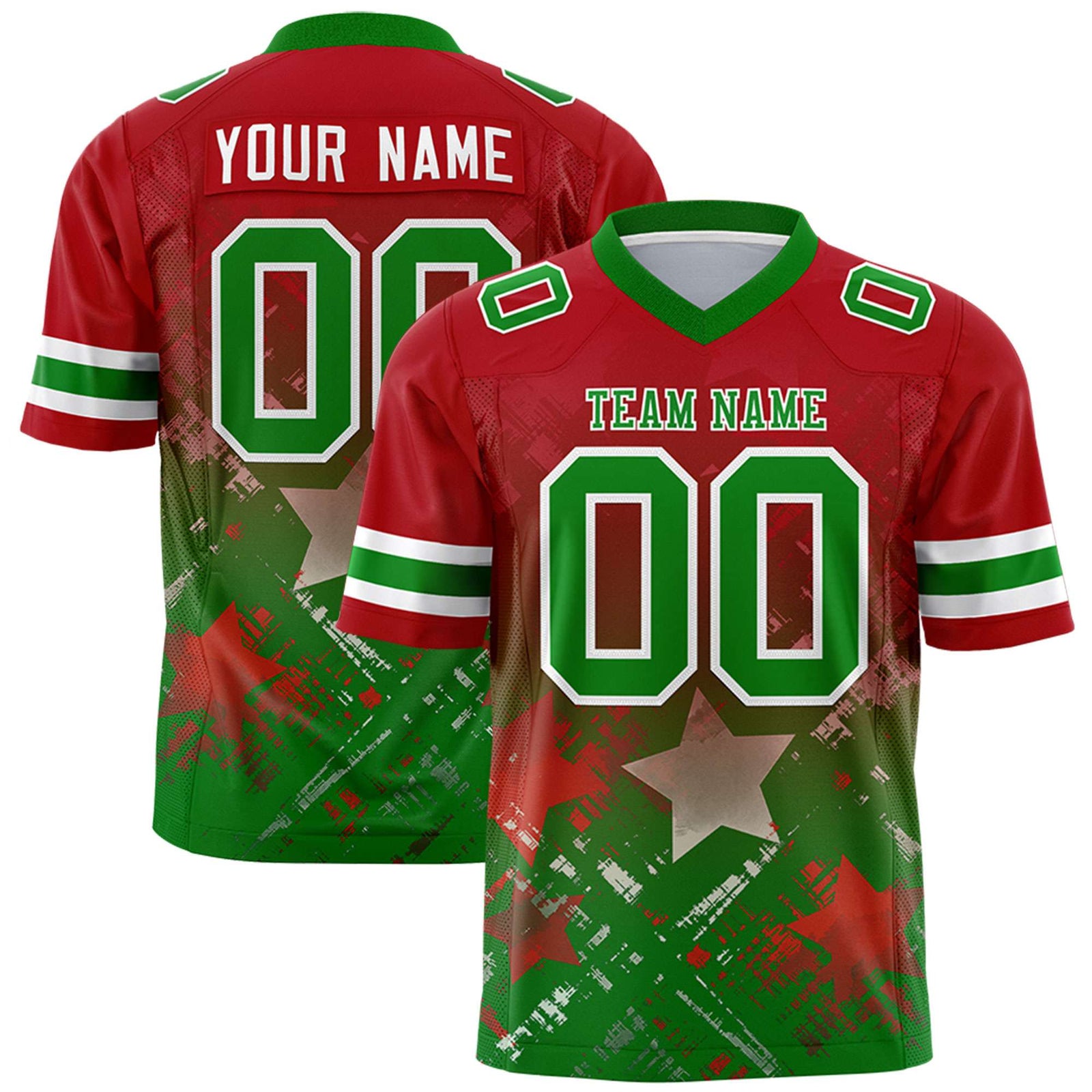 Custom Red Kelly Green Personalized Star Gradient Flag Football Jersey