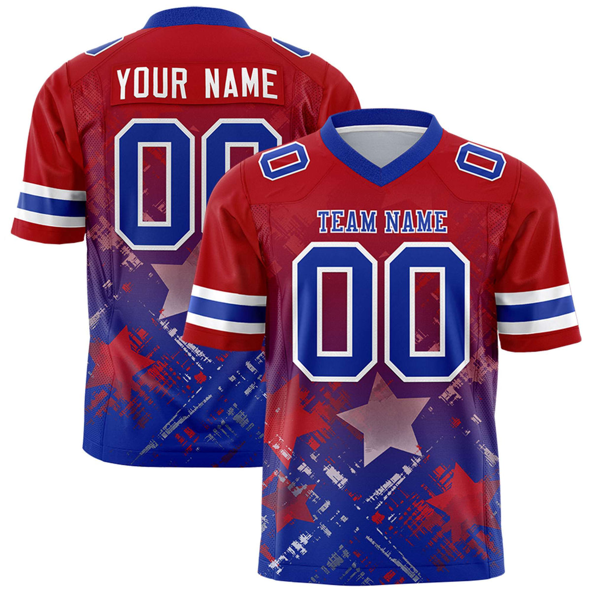 Custom Red Royal Personalized Star Gradient Flag Football Jersey