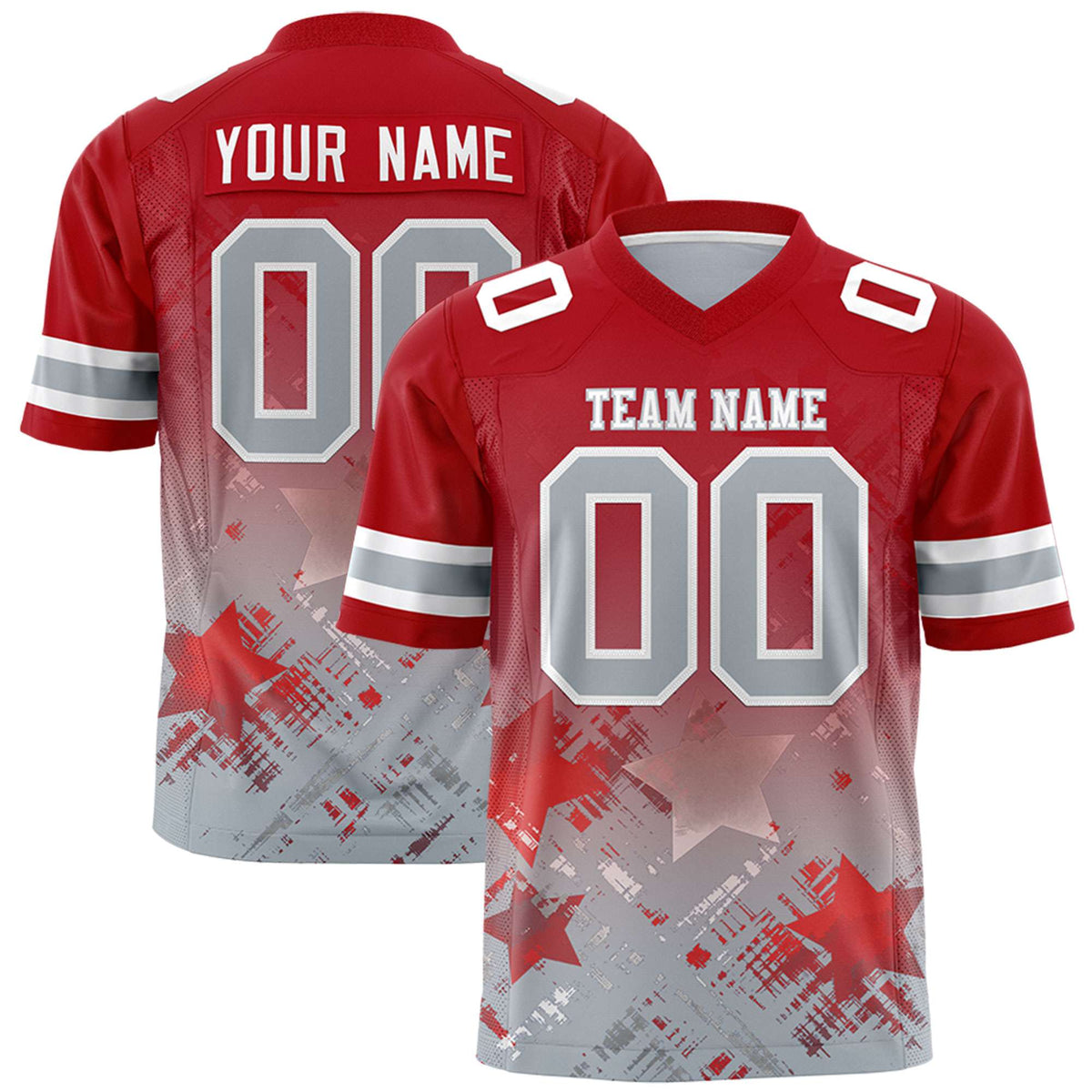 Custom Red Red Personalized Star Gradient Flag Football Jersey