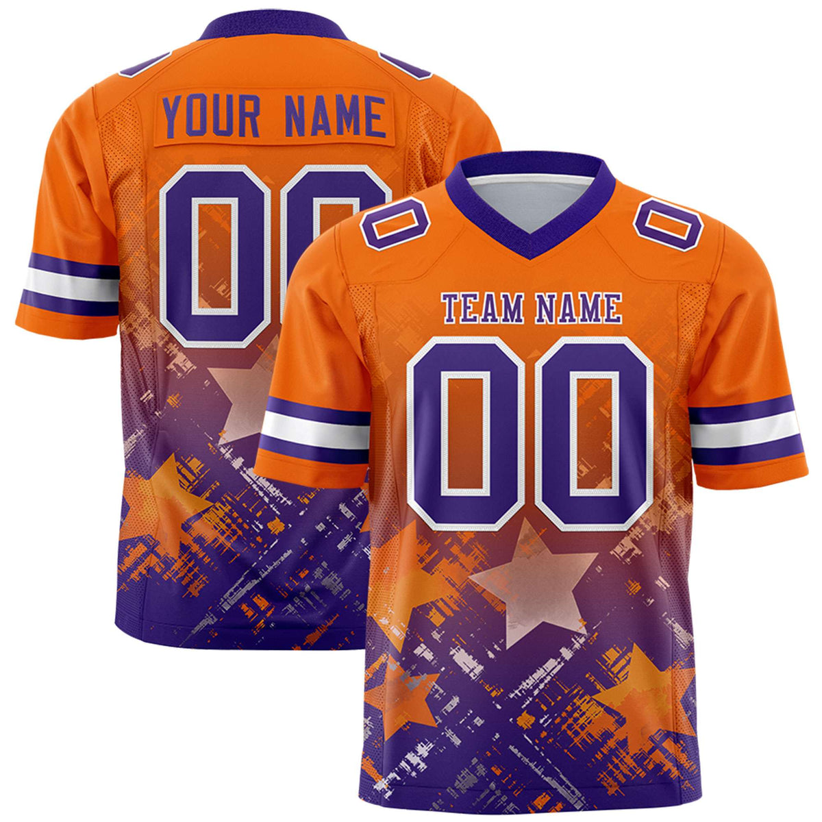 Custom Orange Purple Personalized Star Gradient Flag Football Jersey