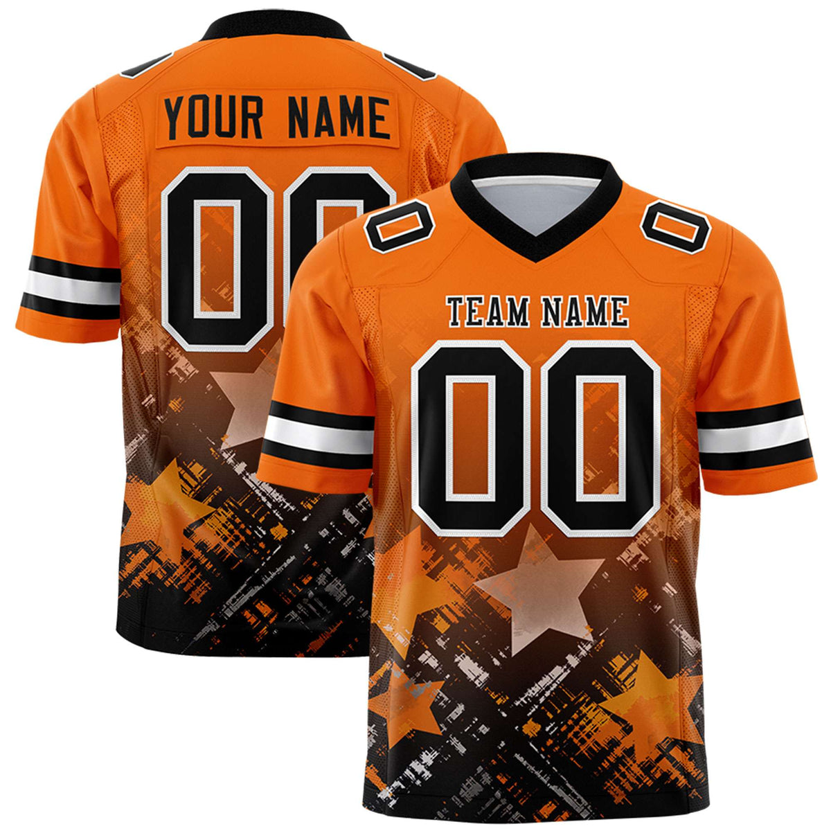 Custom Orange Black Personalized Star Gradient Flag Football Jersey